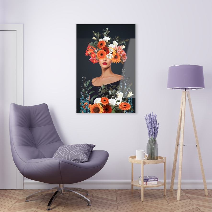 Tempered glass wall art - girl and flowers-2