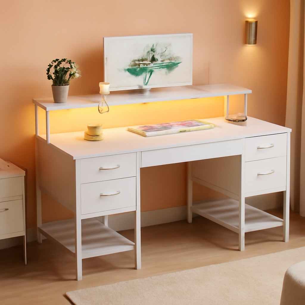 47 Inch Gaming Desk With LED Lights For Home Office