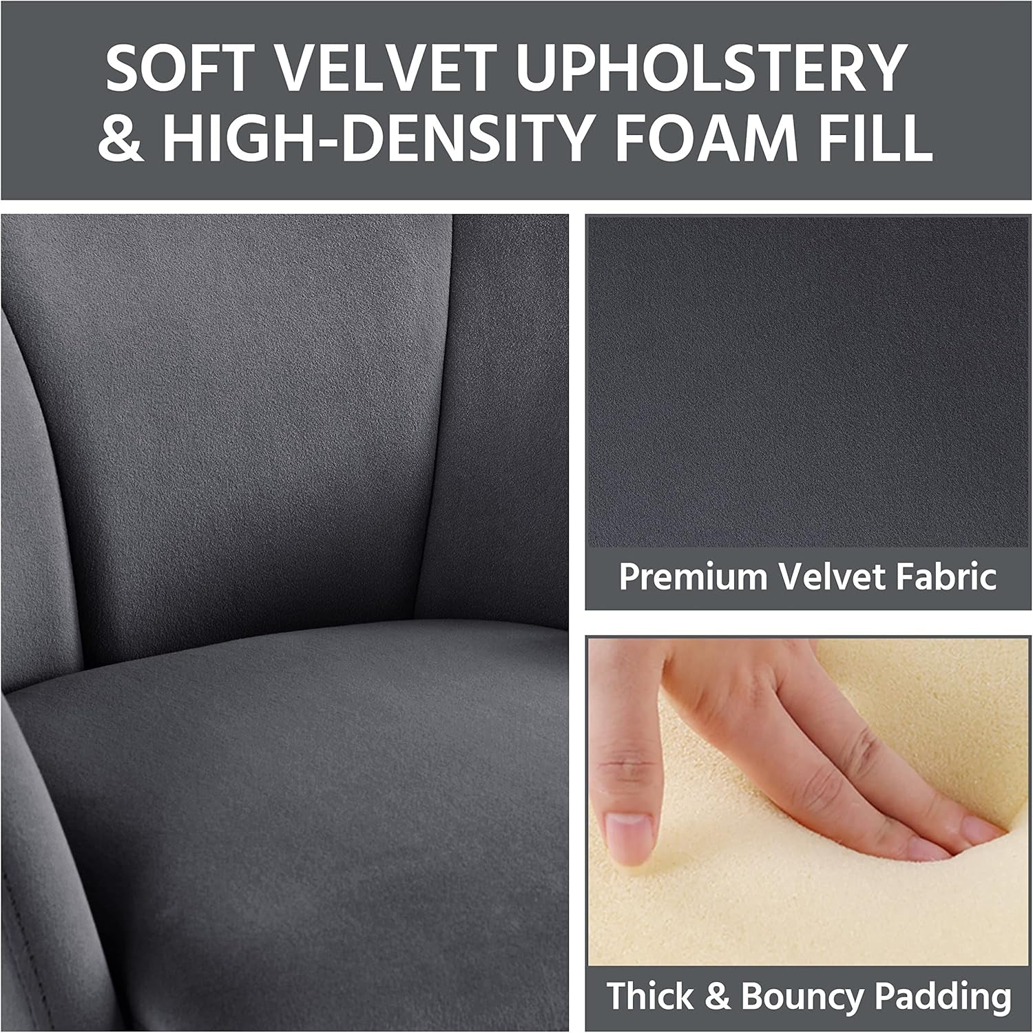 Flower Shape Velvet Armchair With Golden Legs Dark Gray