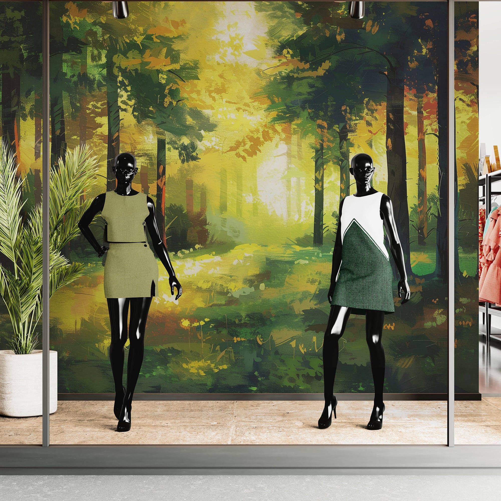 Green Forest Painting Wallpaper Mural. #7018