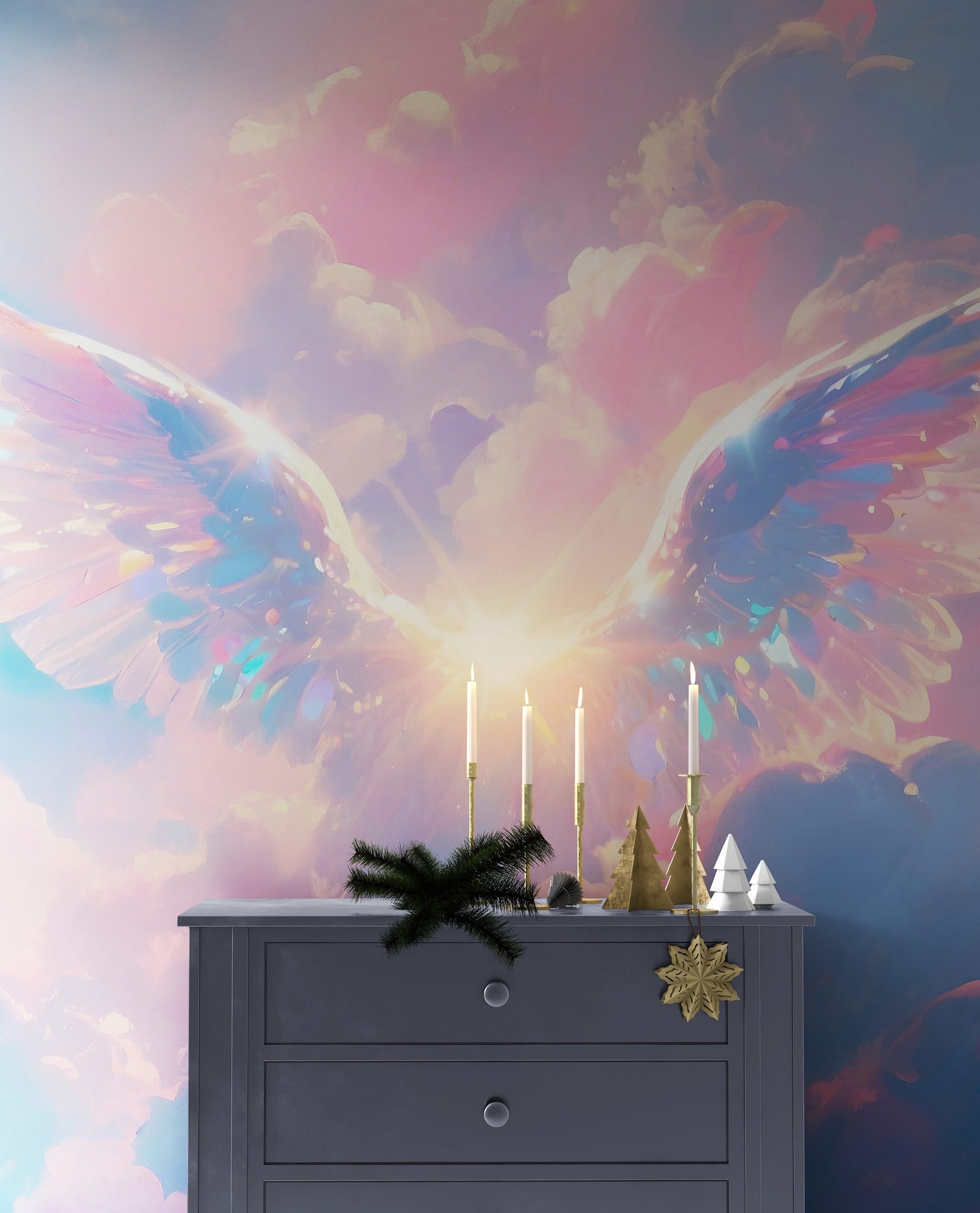 Angel Wings Over Clouds Wallpaper Mural. #7019