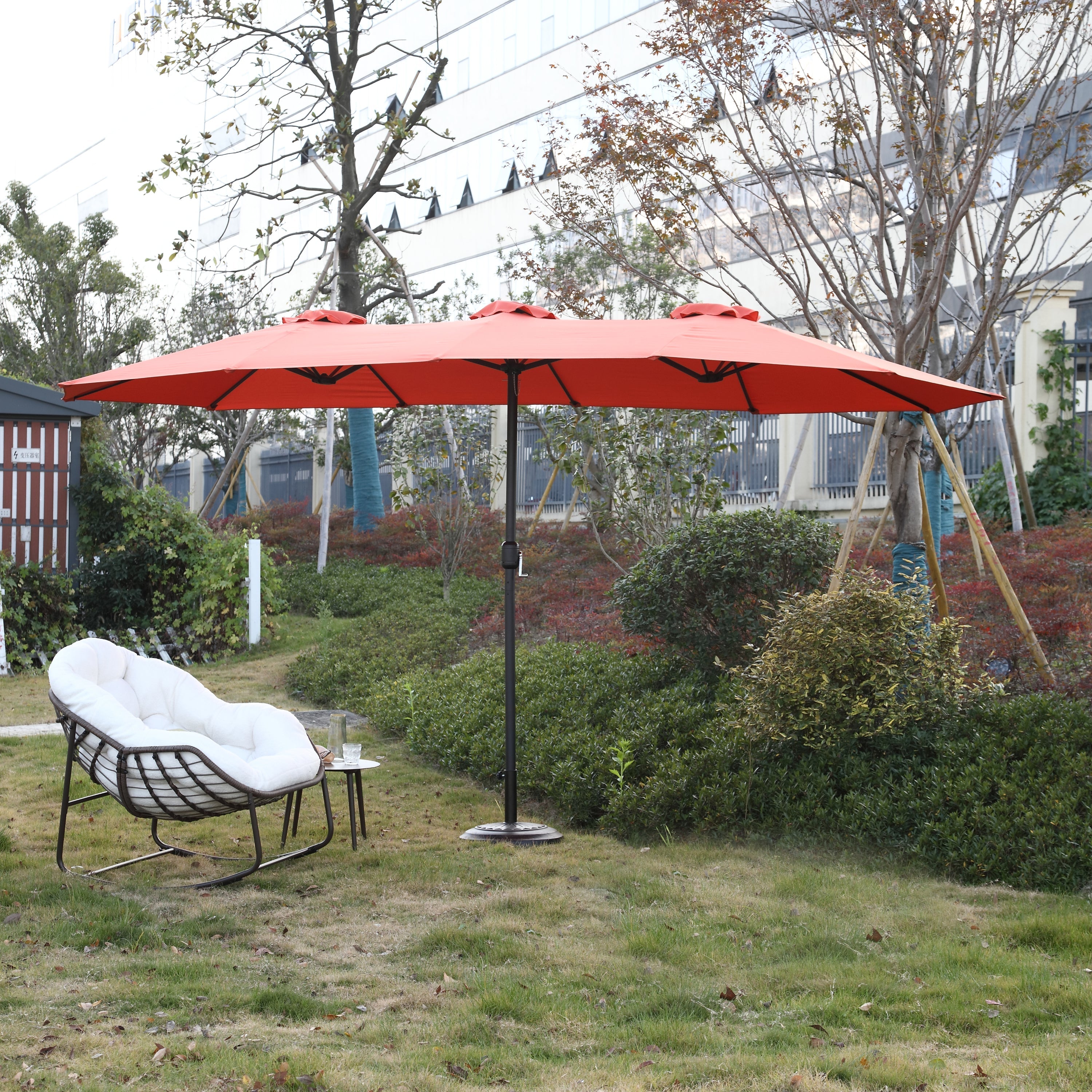 14.8 Ft Double Sided Outdoor Umbrella Rectangular Large with Crank (Orange)