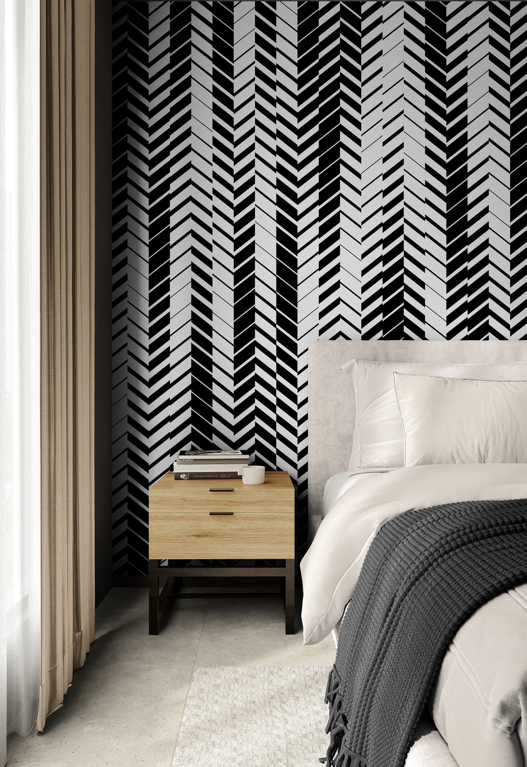 Black and White Minimal Retro Stripes Pattern Wallpaper. #7033