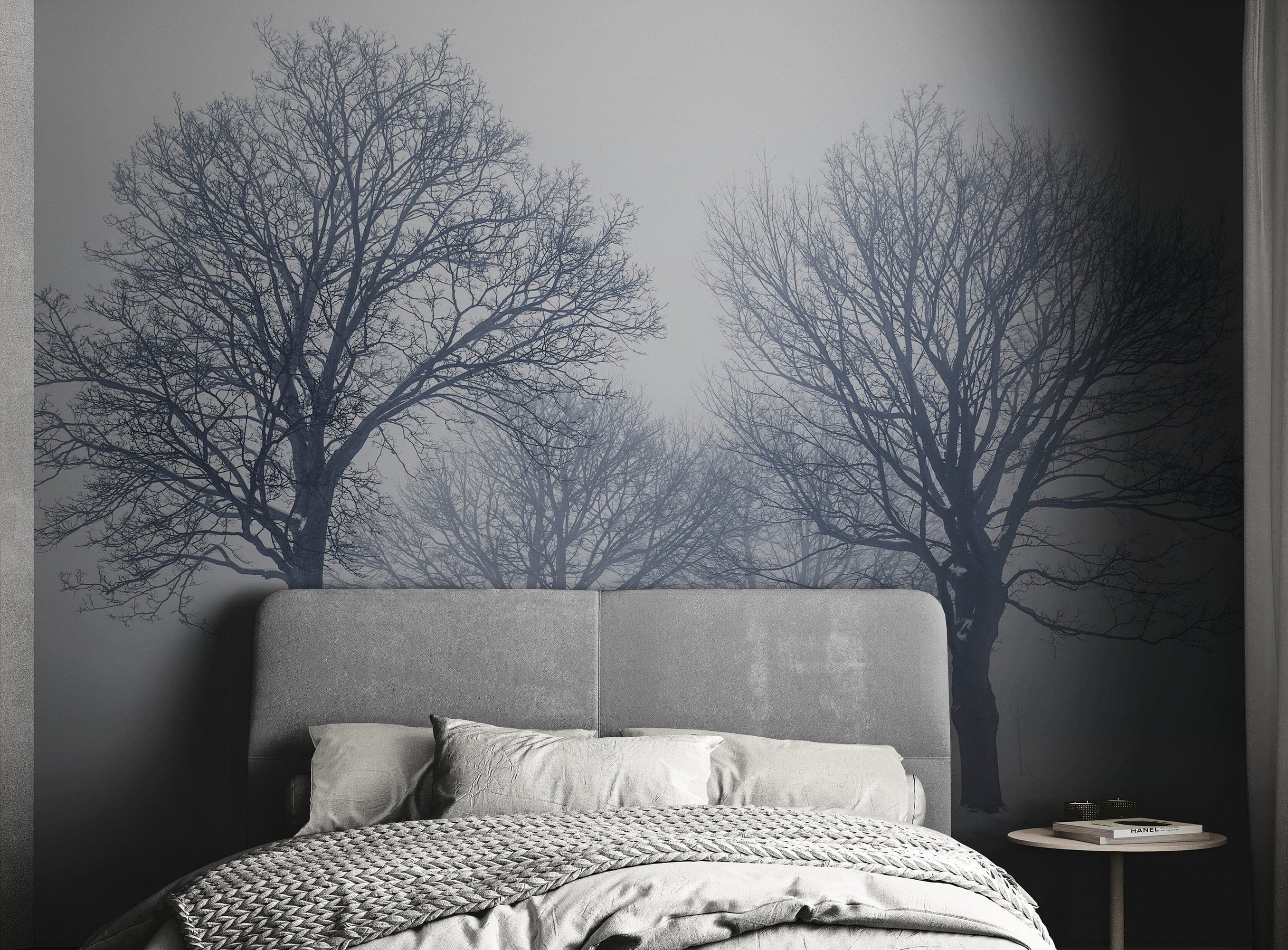 Black and White Snow Covered Trees Winter Landscape Wall Mural. #7042