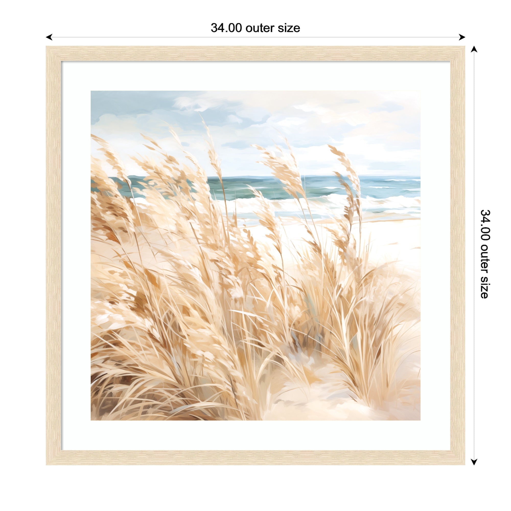 Framed Art Beige Beach Grass Near Traquil Beach by The Creative Bunch Studio