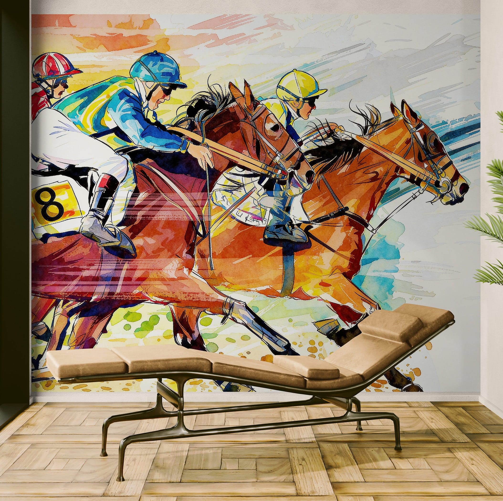 Jockey Equestrian Horse Racing Colorful Wall Mural. #7047