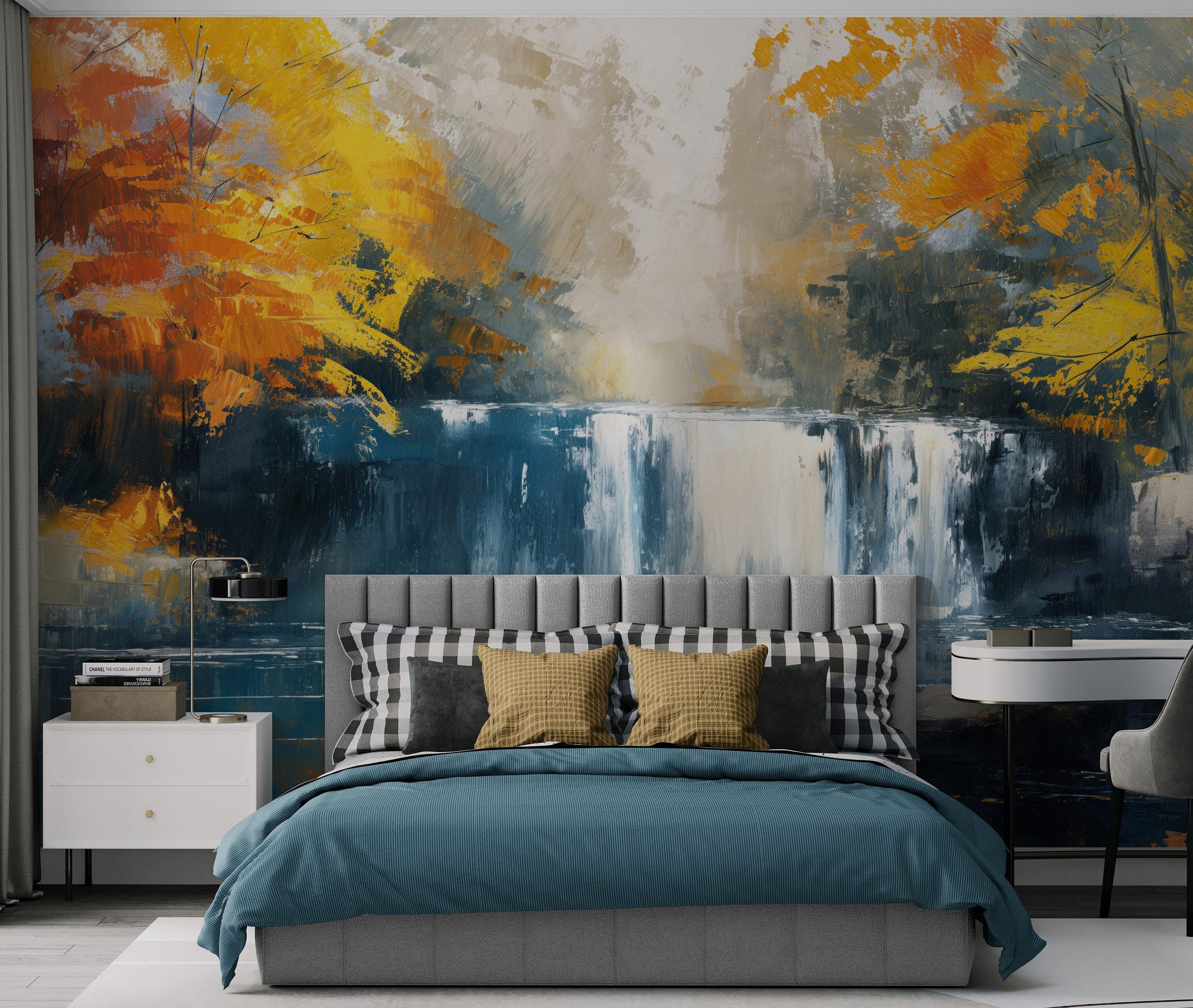 Tropical Waterfall Colorful Painting Wallpaper Mural. #7049