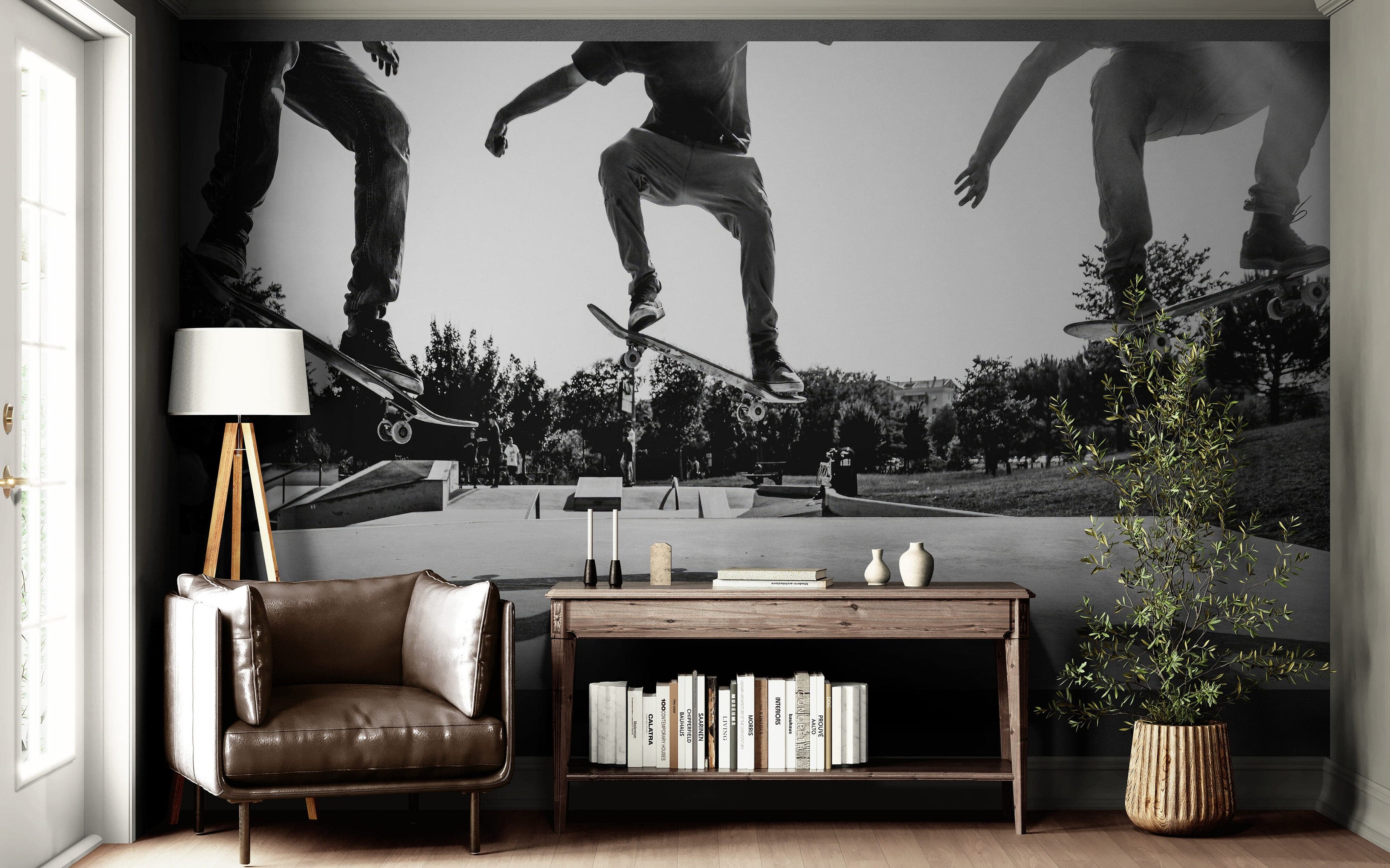 Skateboard Urban Park. Black and White Wall Mural. #7056
