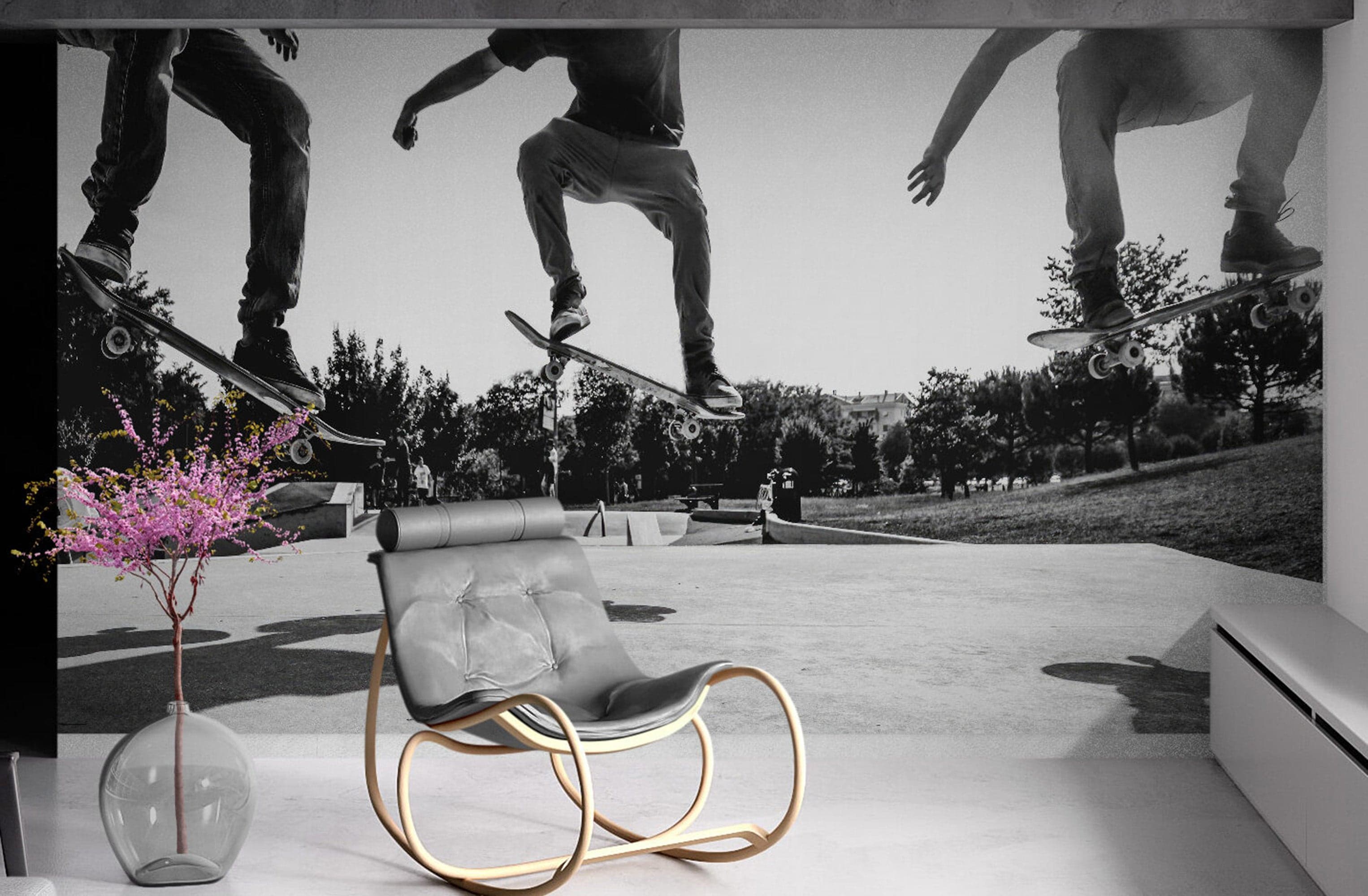 Skateboard Urban Park. Black and White Wall Mural. #7056