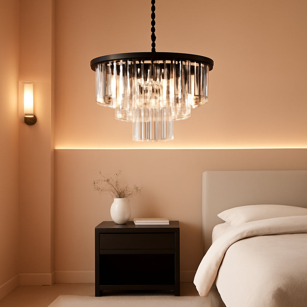 Luxurious Black Crystal Chandelier Nine Light Round-0