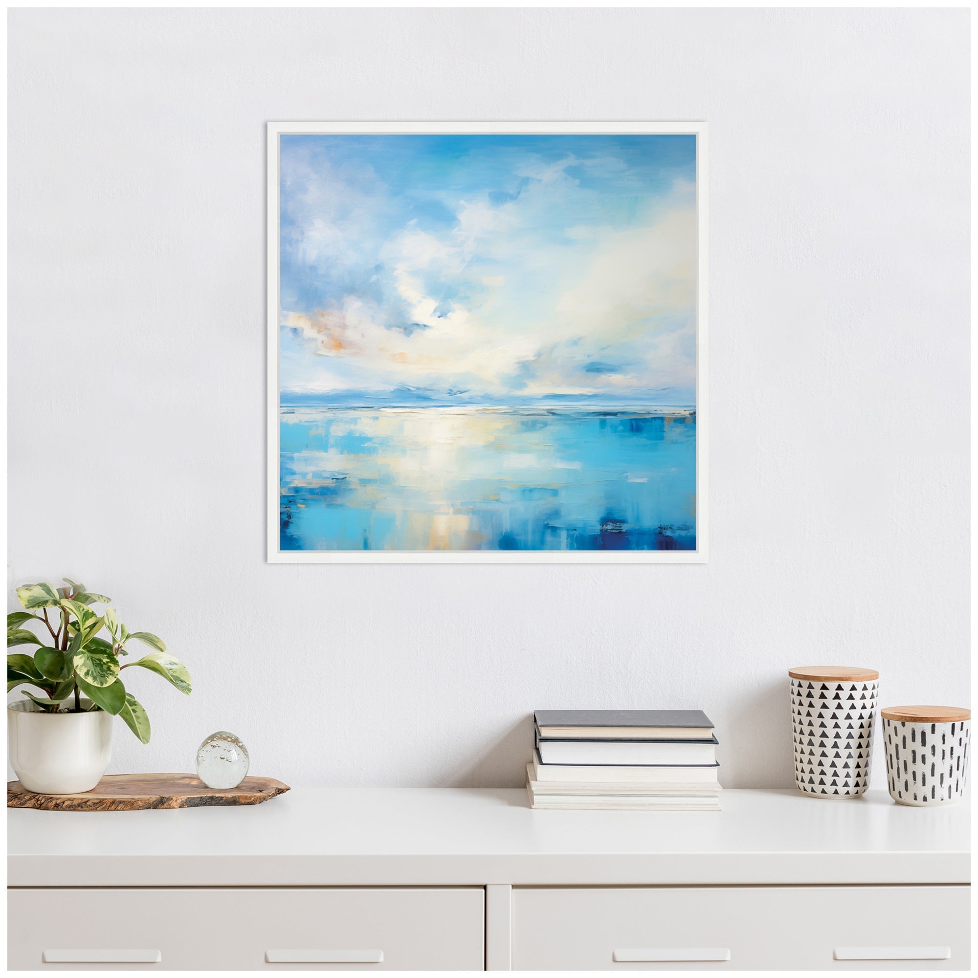 Sylvie Serene Coastal Waters Tranquil Landscape Framed Canvas by The Creative Bunch Studio