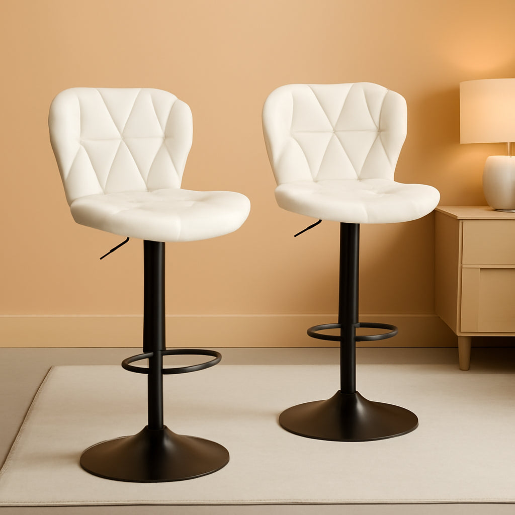 Adjustable Swivel Bar Stools Set Of 2 White Faux Leather