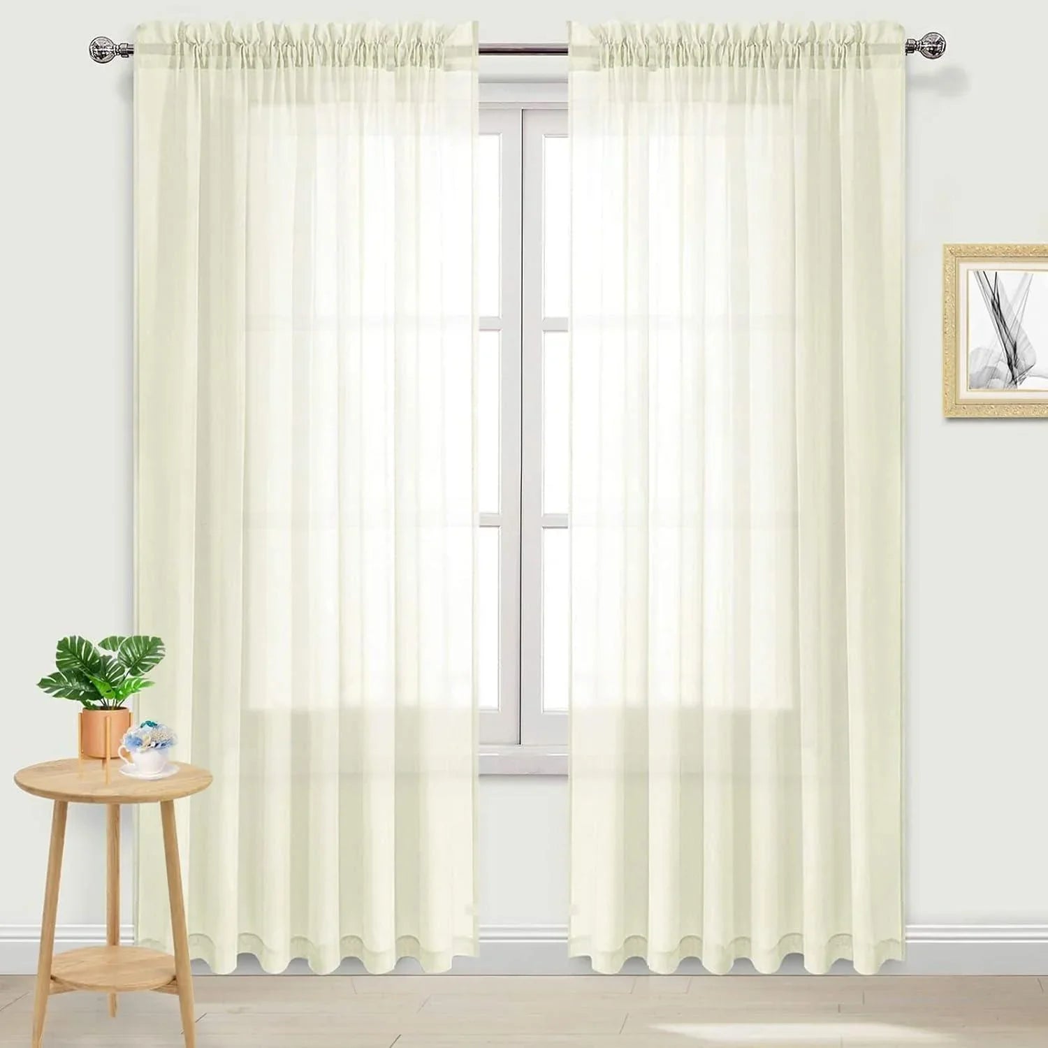 DWCN Rod Pocket Sheer Curtains, Set of 2 Panels-9