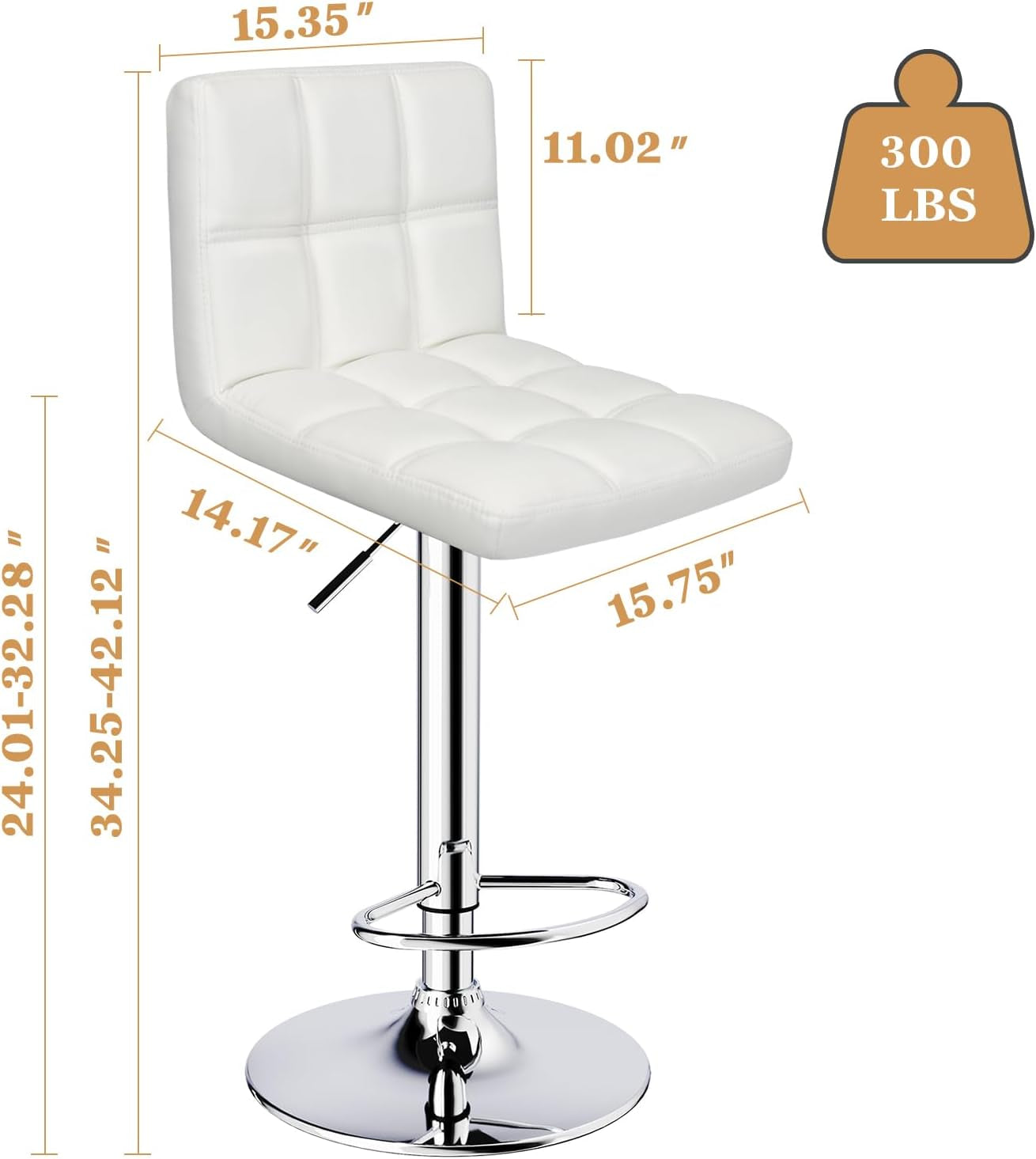 White Bar Stools Set Of 2 Armless Adjustable Swivel