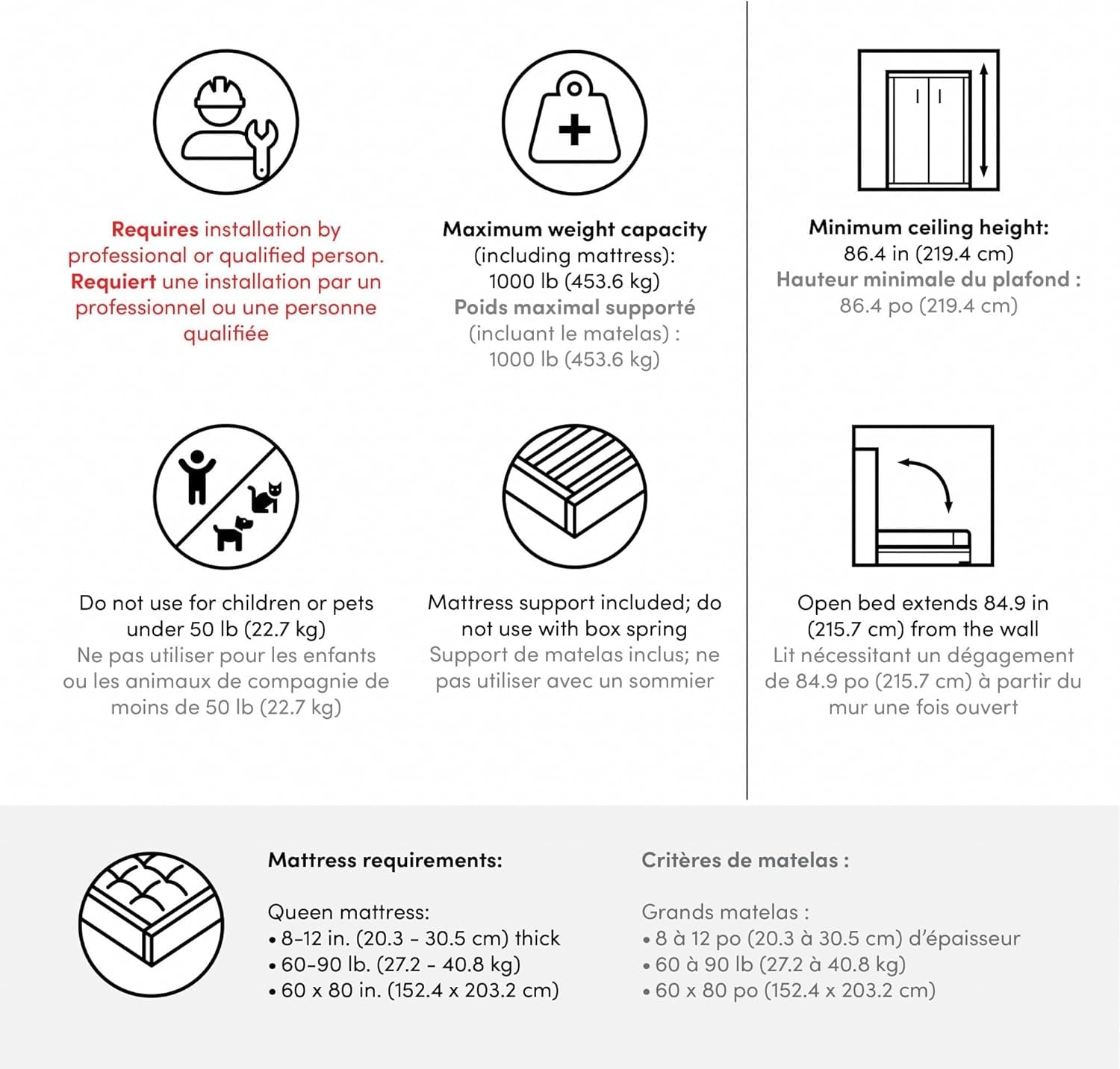 65 Inch Queen Murphy Bed With Wardrobe Storage System