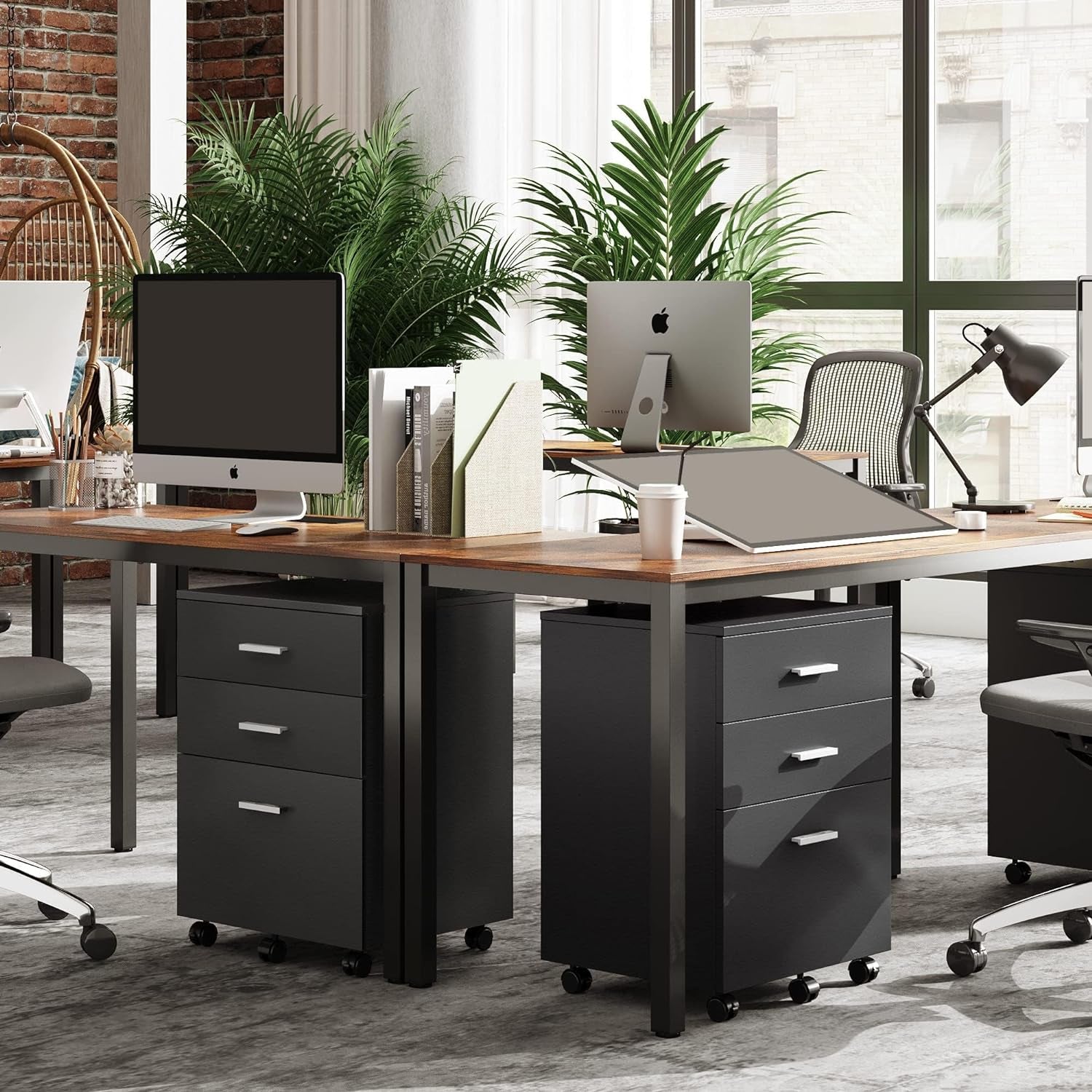 3 Drawer Wood File Cabinet Black For Letter A4 Size Home Office Storage Organizer