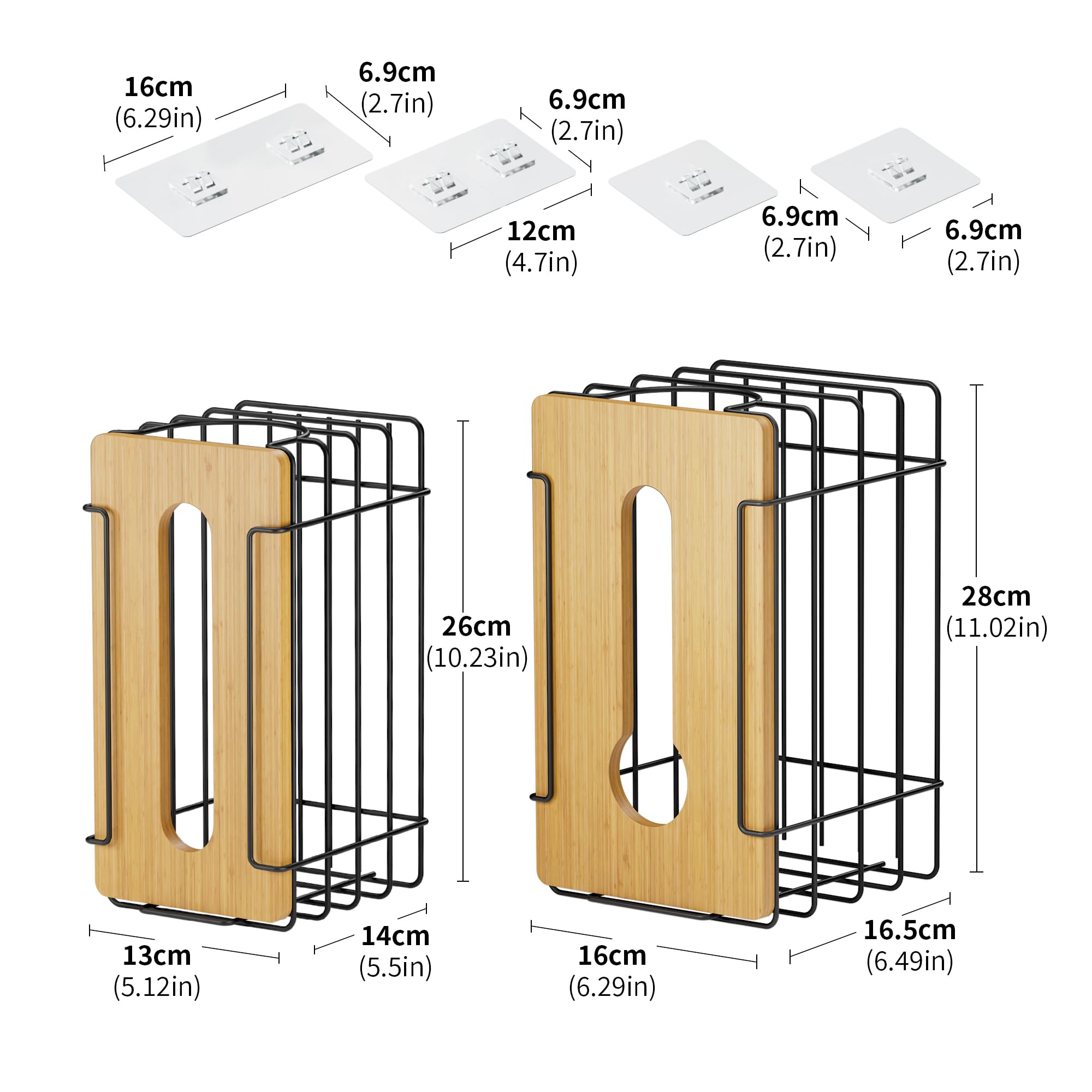 Stylstoreazy 2 Pack Wall Mount Grocery Bag Holder Bamboo Top Black Large