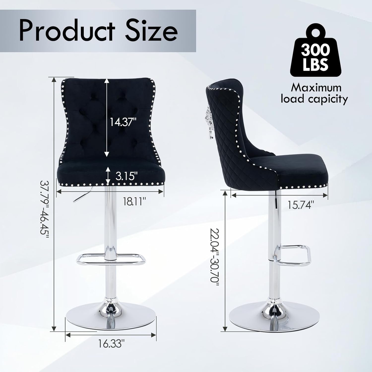 Velvet Swivel Bar Stools Adjustable Set Of 4 In Black