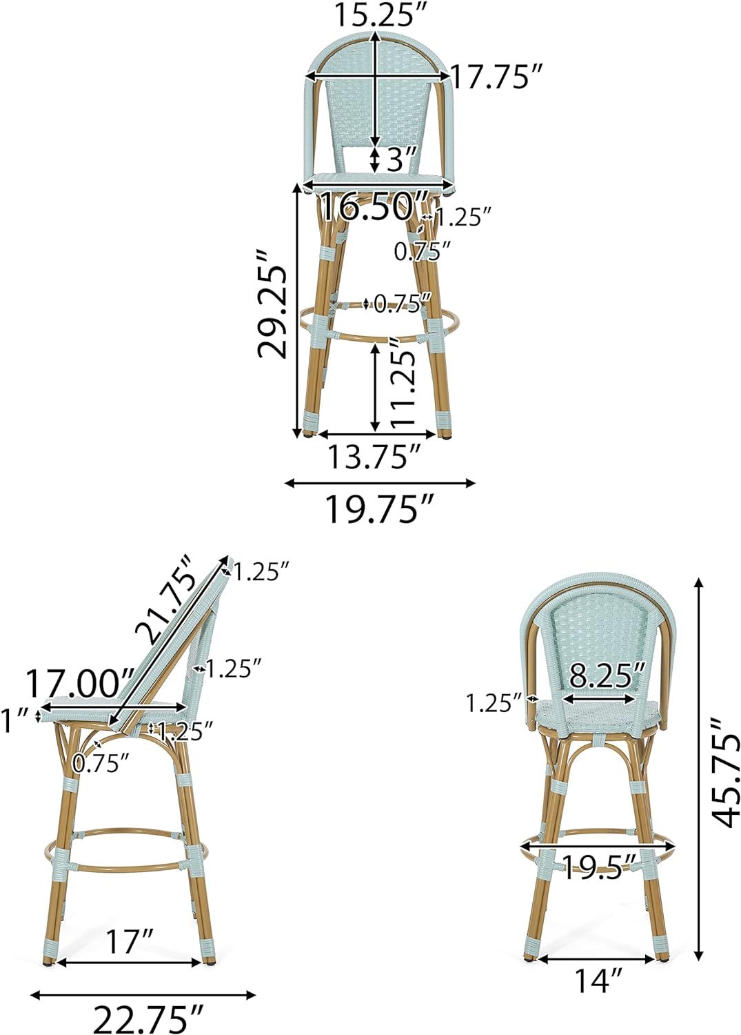 29.5' Outdoor PE Rattan and Aluminum French Barstools, Set of 2