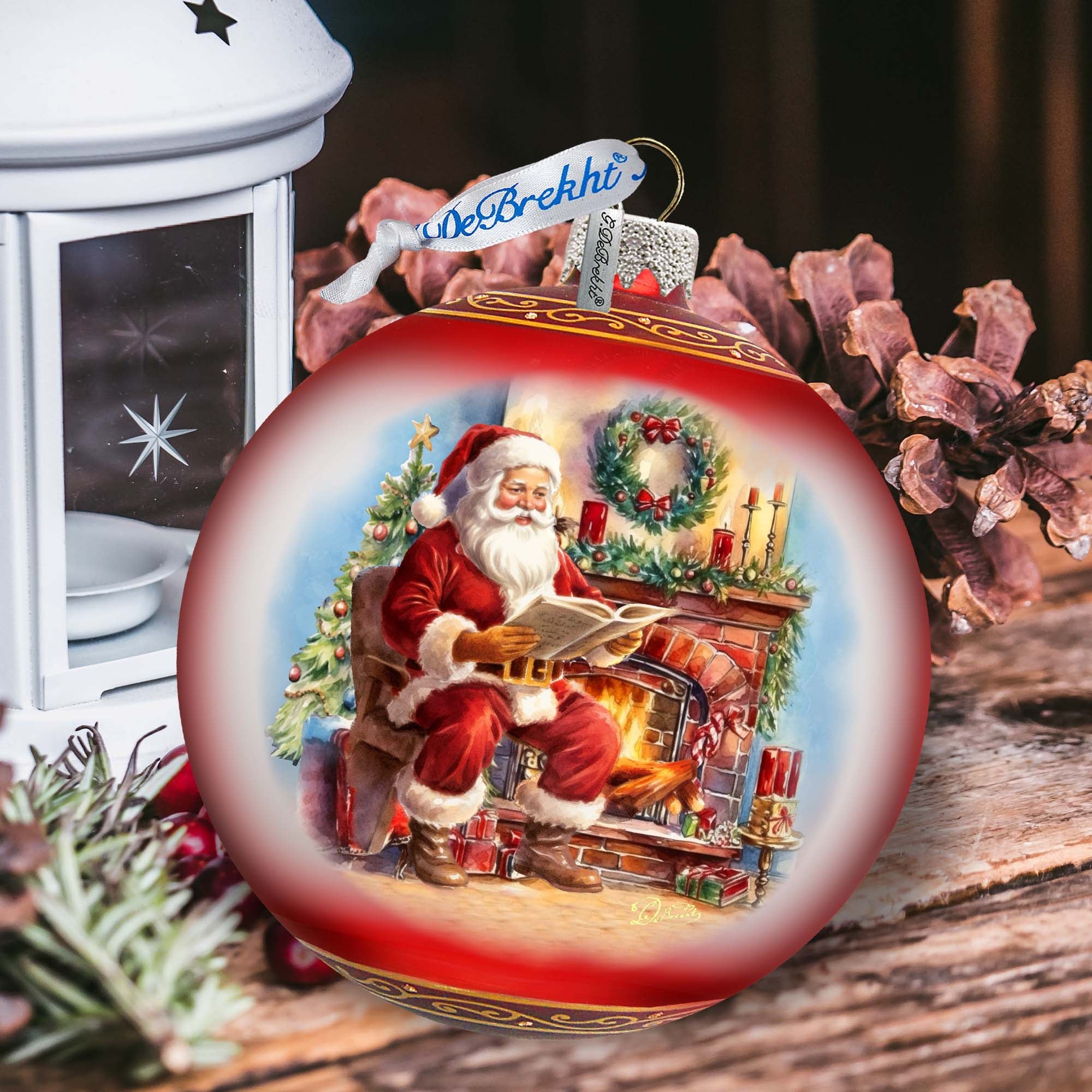 Santa’s Cozy Audit Lg Glass Ornament by G.Debrekht | Christmas Santa Snowman Décor - 73957-4