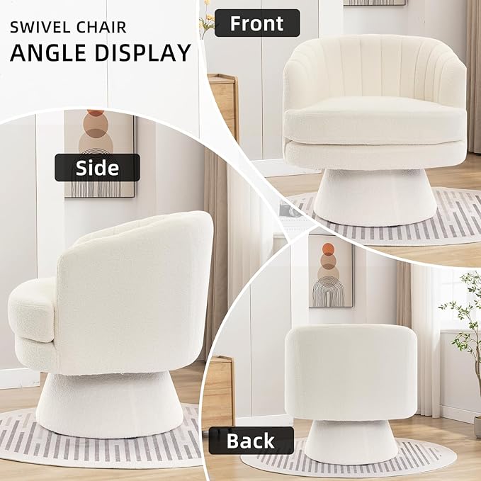 CANMOV Swivel Accent Chair with Armrest Set of 2, Modern 360 Degree Swivel Barrel Chair with Curve Back and Soft Cushion,Comfy Round Sherpa Teddy Armchair Single Sofa for Living Room,Beige