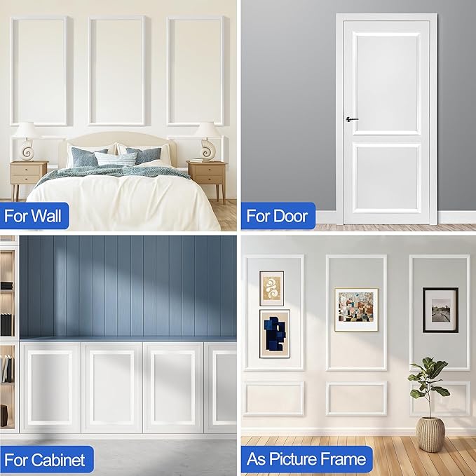RELIANCER Peel and Stick Wall Molding Kit,30PCS Pre-Cut Door Molding Panels,3D Moulding Wainscoting Panel,Self Adhesive Walls Moulding Trim,Wall Modular Frames for Interior Walls Decor Home Bedroom