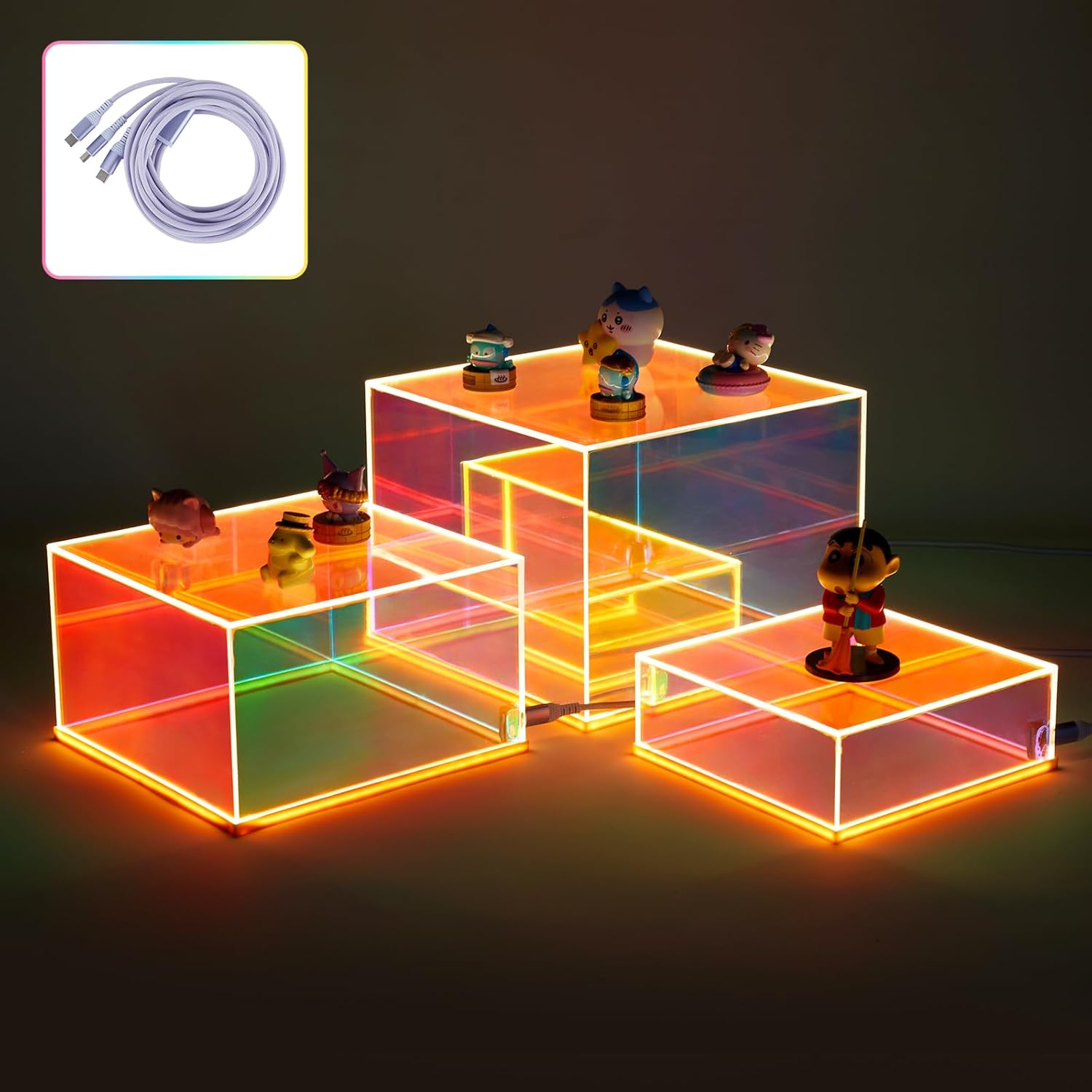 3Pcs Iridescent Acrylic Display Risers with LED light-1