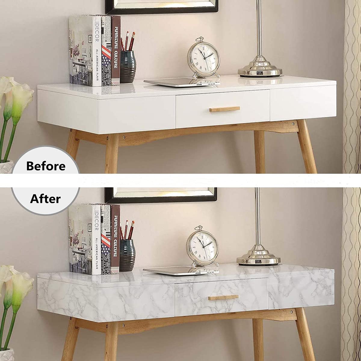 Boeoanay Marble Vinyl Wallpaper Grey White 15.8x118in Self Adhesive PVC