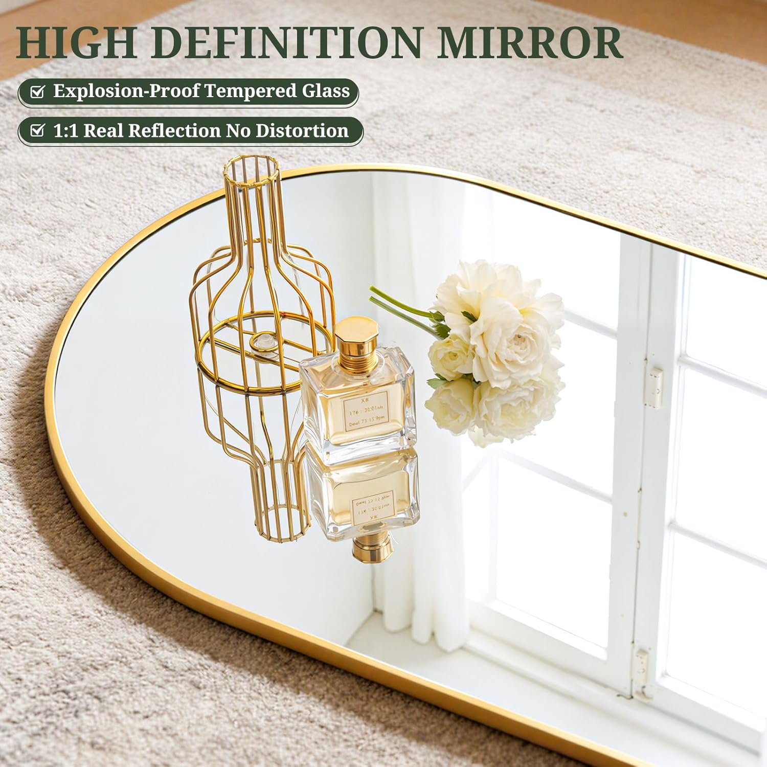 Mirror Full Length 64"X21" Full Body Floor Mirror with Stand, Shatterproof Glass, Aluminum Alloy Frame, Free Standing Wall Mounted or Leaning Arched Mirrors for Bedroom Living Room Entryway