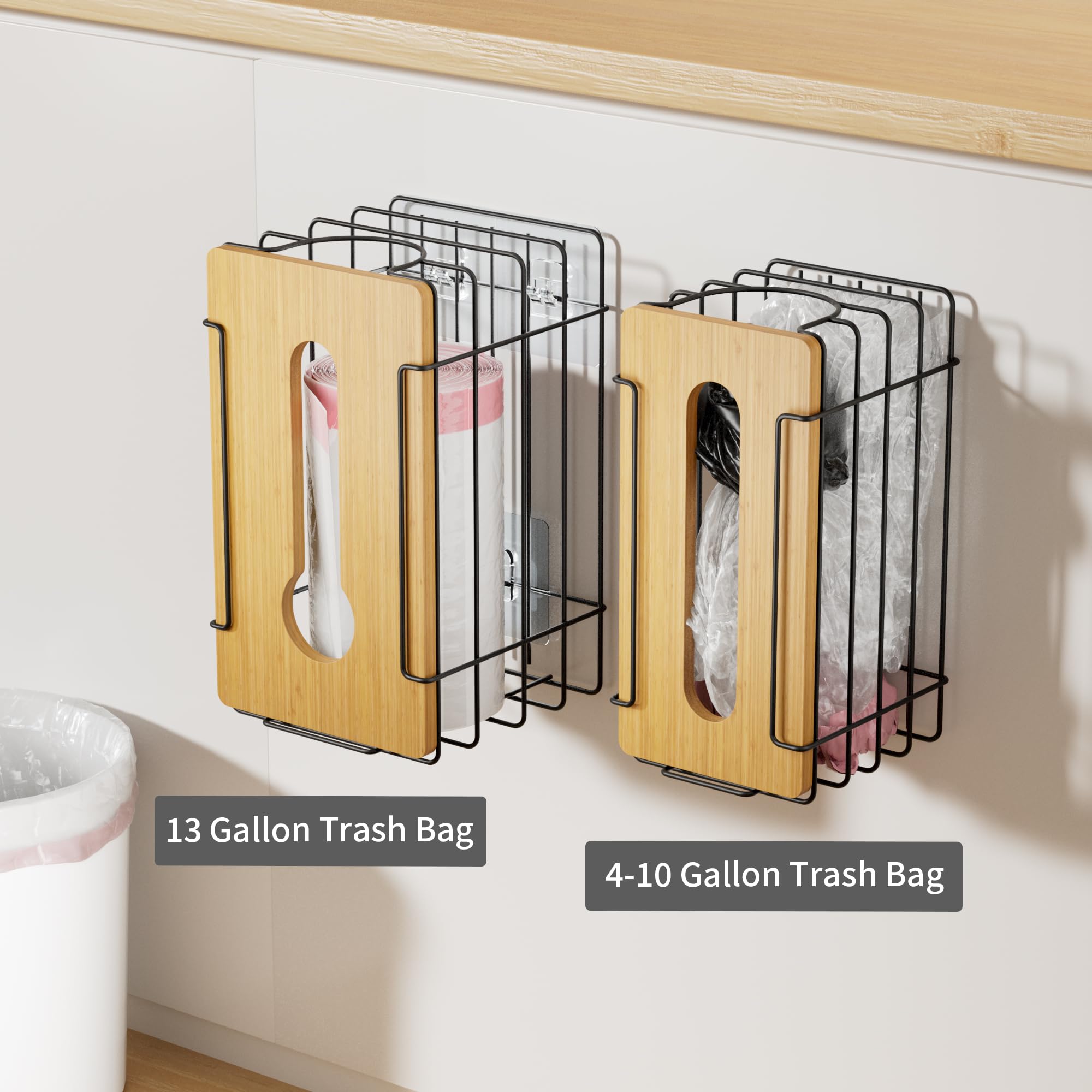 Stylstoreazy 2 Pack Wall Mount Grocery Bag Holder Bamboo Top Black Large