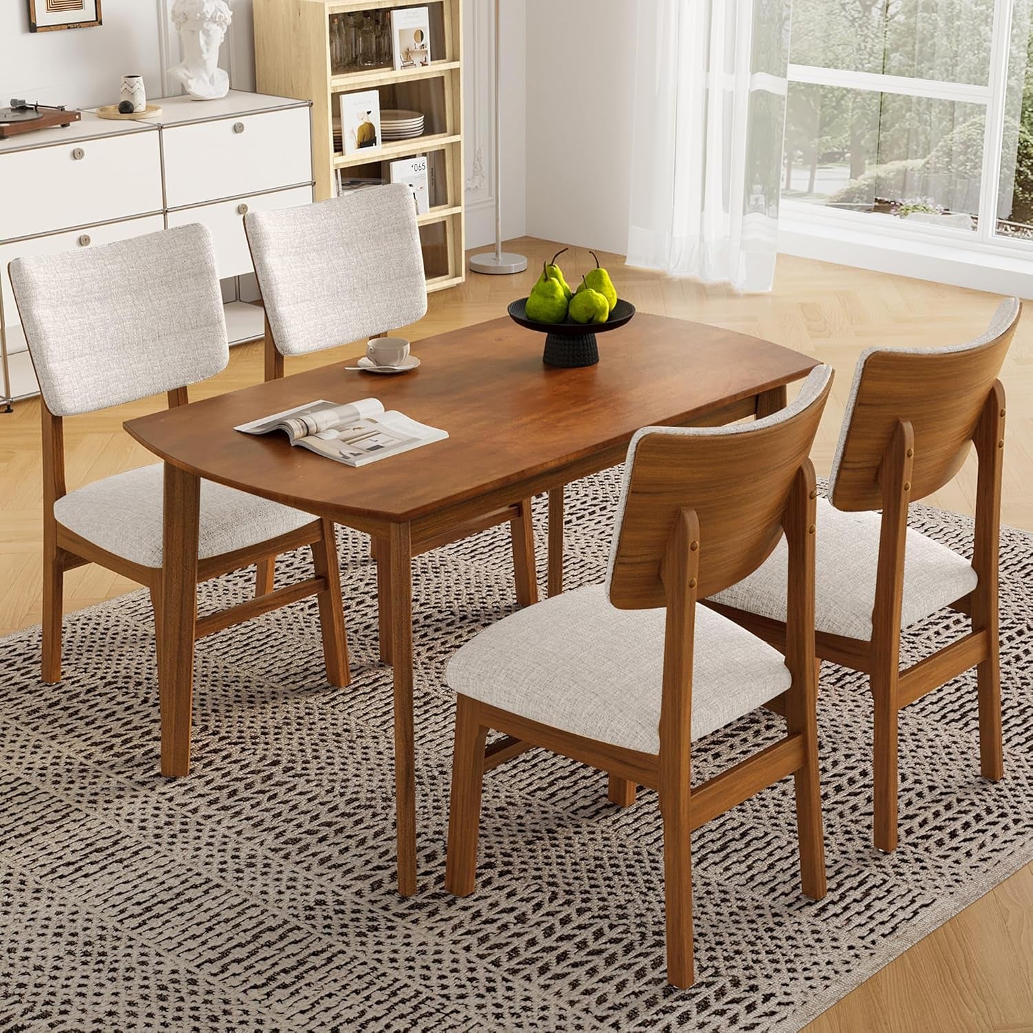 Brown Beige Space Saving Solid Wood Dining Set Chairs