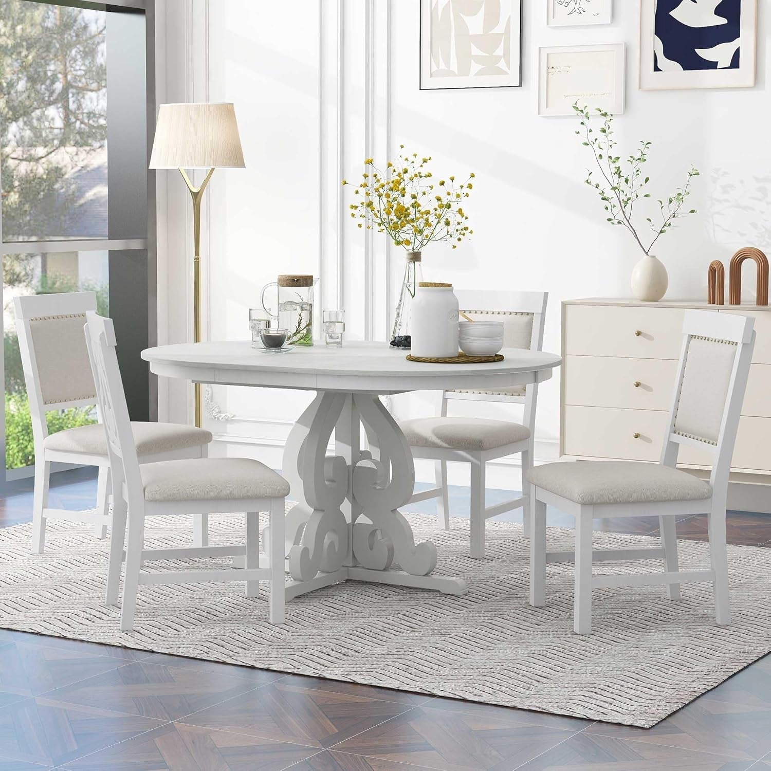 Round Solid Wood Dining Table Set Four