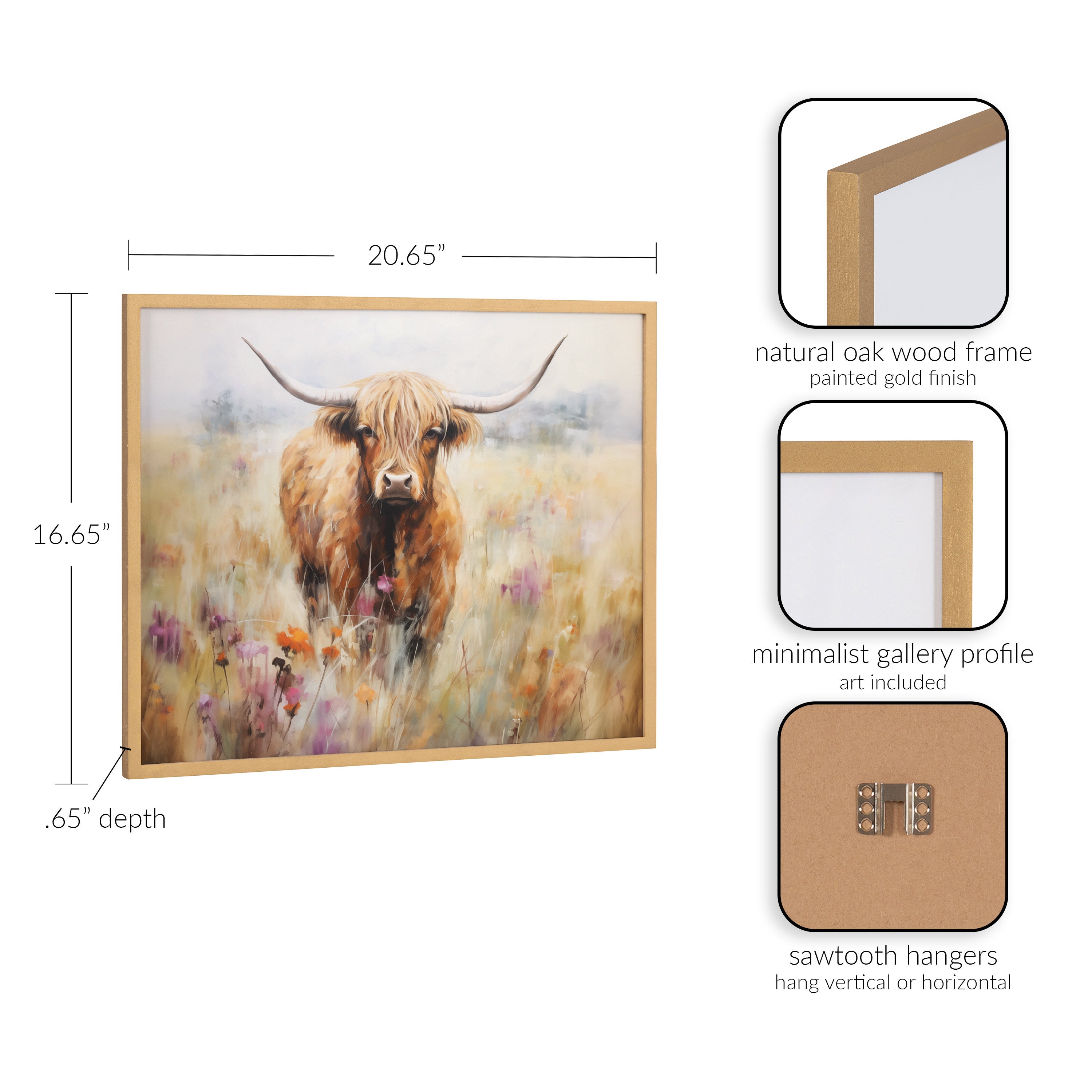 Gallery Highland Cow in a Flower Field Landscape Print by The Creative Bunch Studio