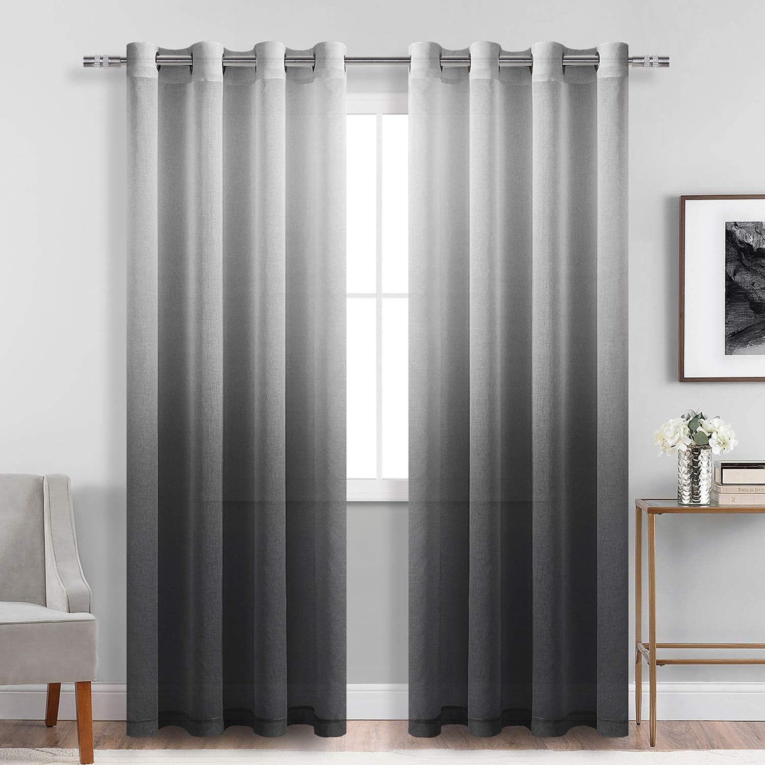 Custom Curtains: Faux Linen Ombre Sheer Curtains, Set of 2 Panels-0