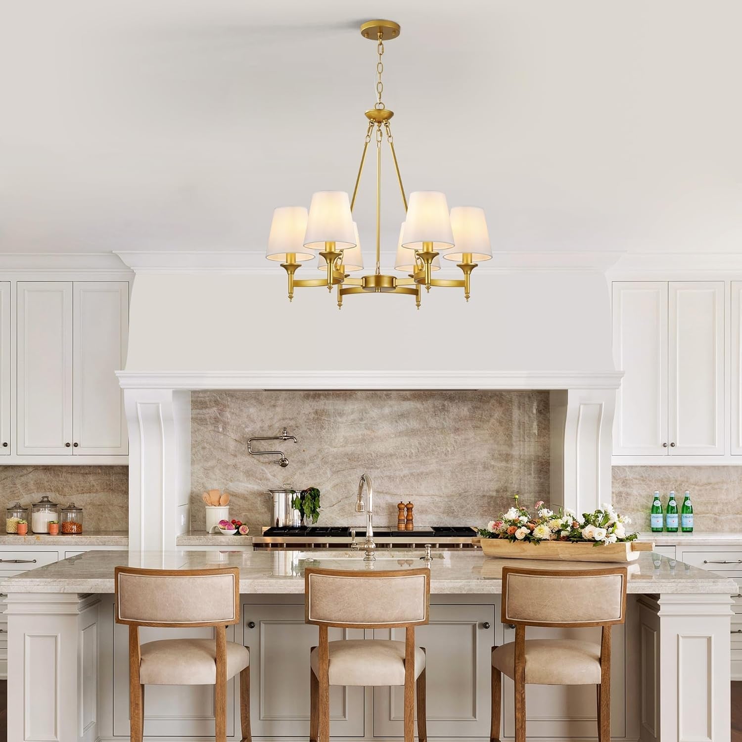 Gold Farmhouse Chandelier Six Light Fixture Dining-2