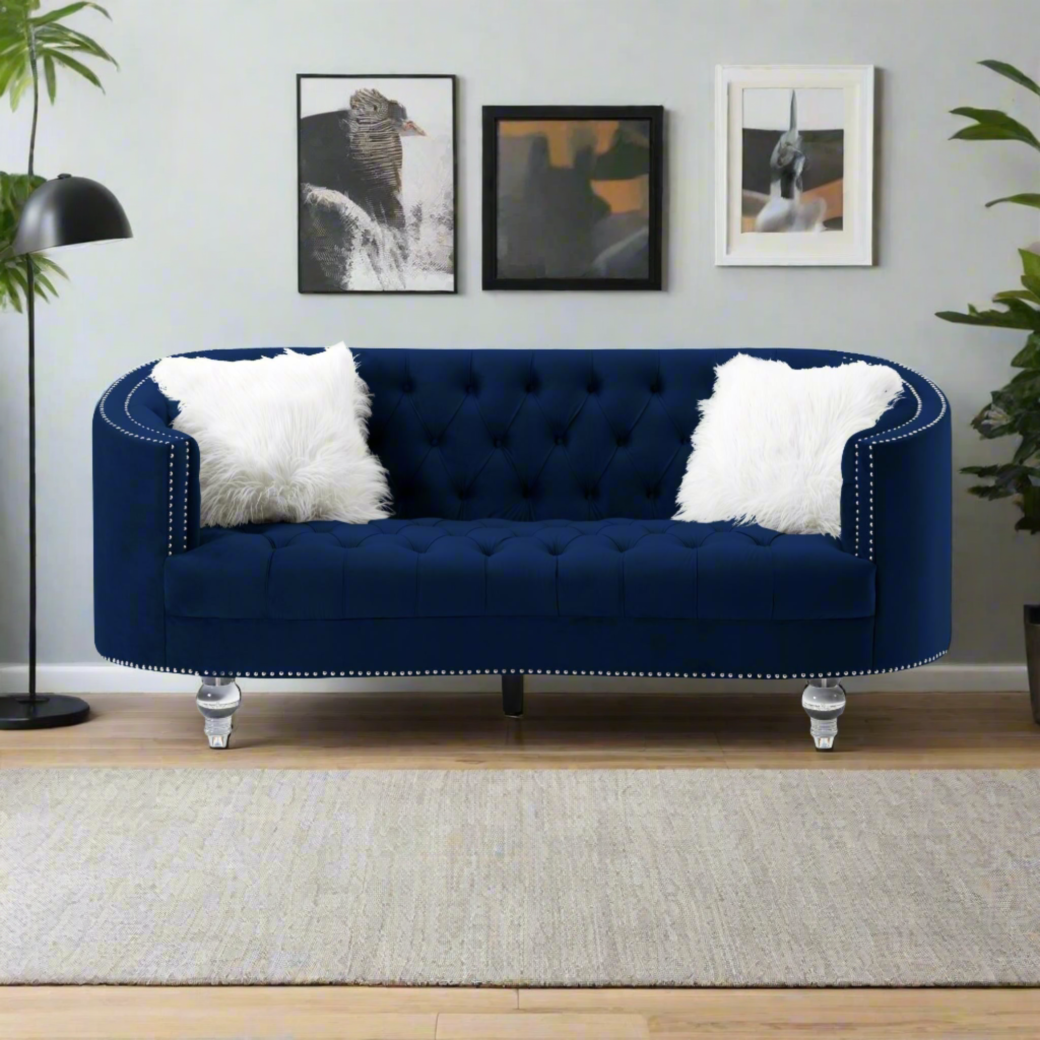 Living Room Sofa Navy Blue Velvet