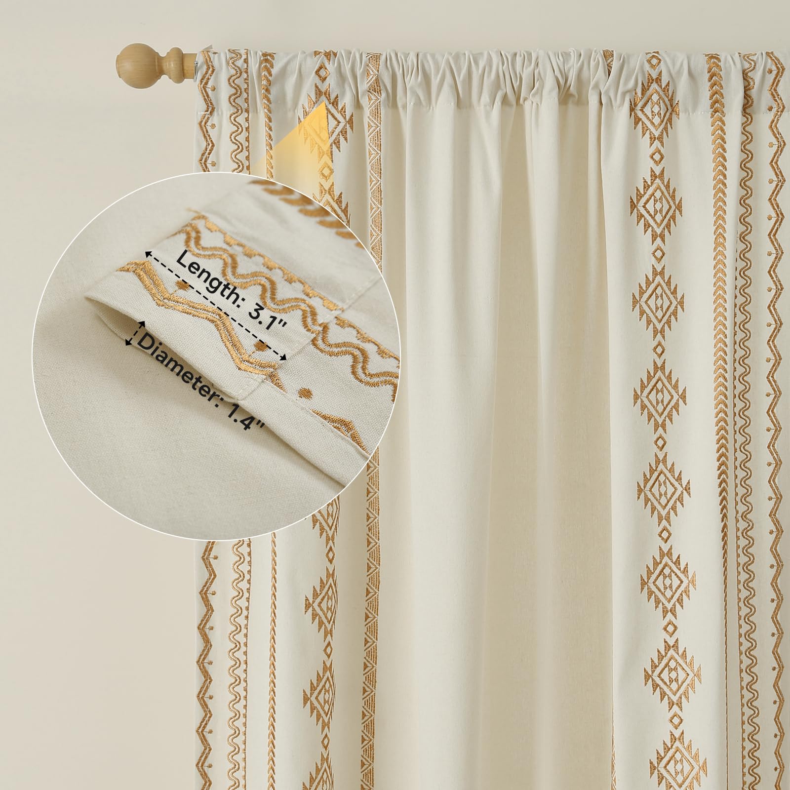 ColorBird Boho Embroidered Gold Brown Curtains 52x63in 2 Panels Set