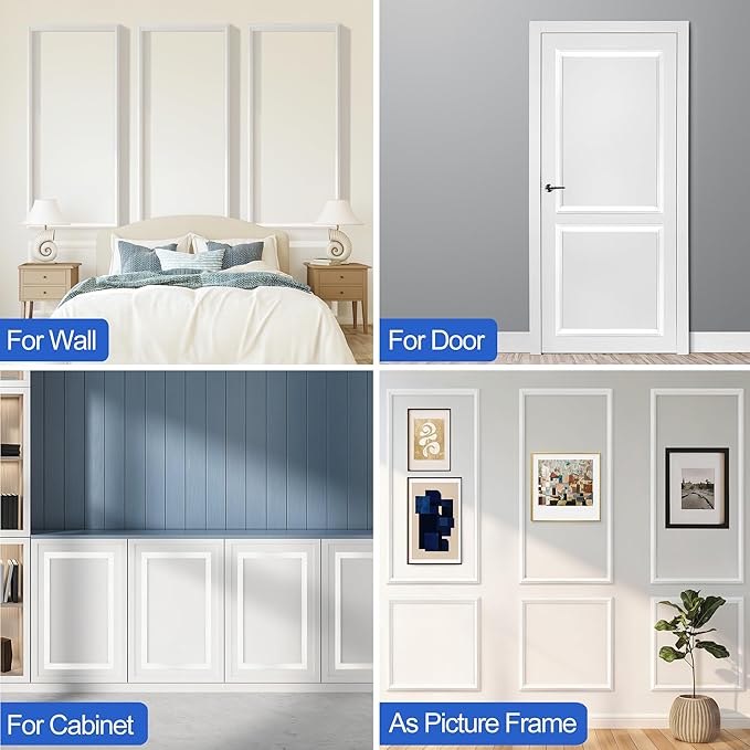 RELIANCER Peel and Stick Wall Molding Kit,30PCS Pre-Cut Door Molding Panels,3D Moulding Wainscoting Panel,Self Adhesive Walls Moulding Trim,Wall Modular Frames for Interior Walls Decor Home Bedroom