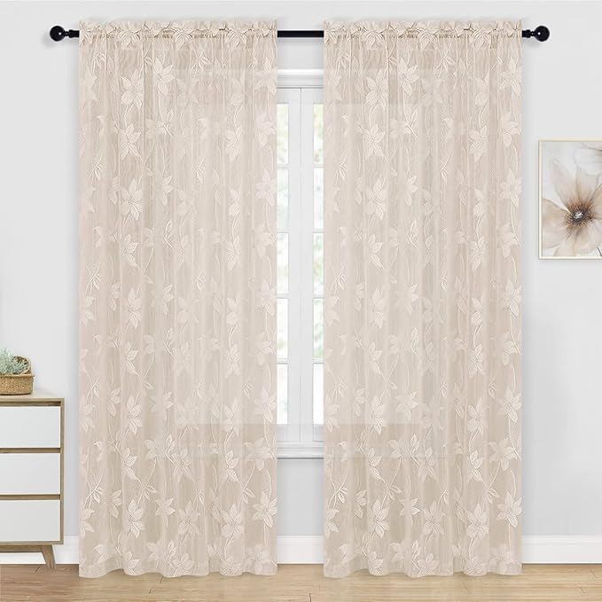Custom Curtains: Lace Sheer Curtains, Set of 2 Panels-0