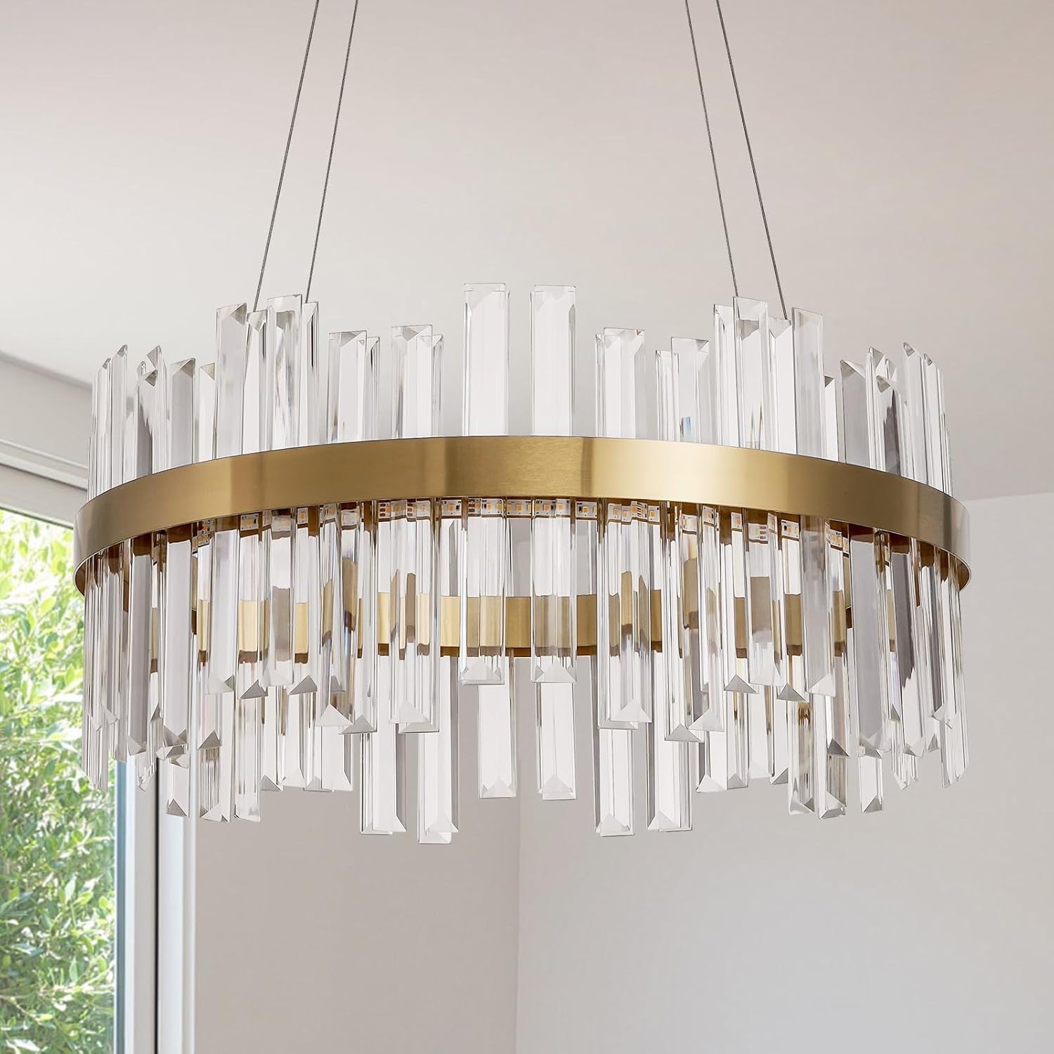 19.7 Inches Dimmable Crystal Pendant Chandelier Gold-1