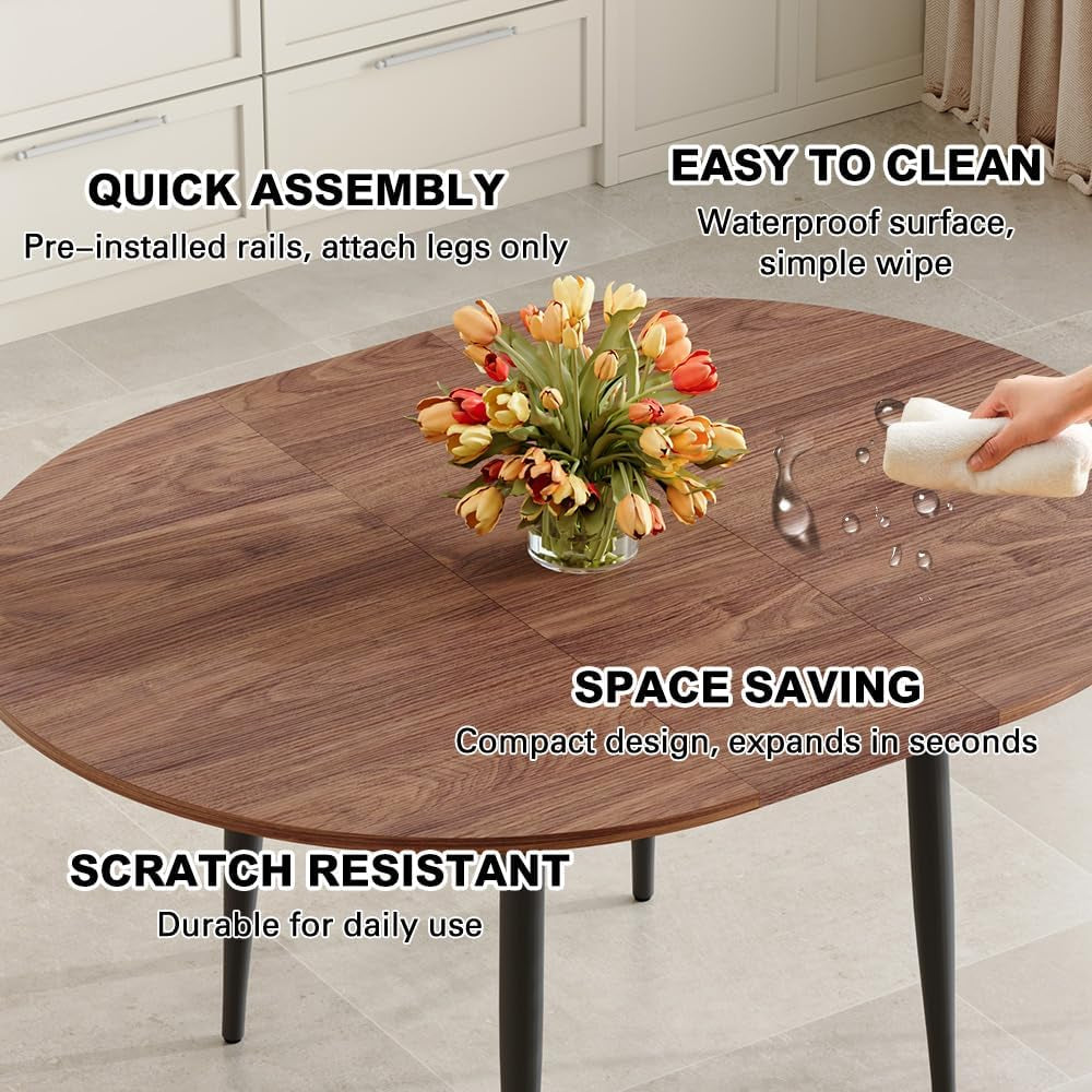 Walnut Extendable Dining Table Set Six Chairs Upholstered