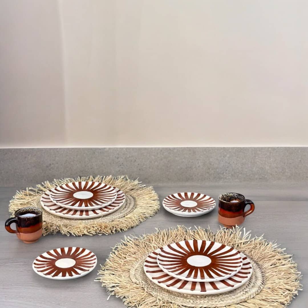 Brown Sun Plate Set - Vibrant Dinnerware for Summer Dining-2