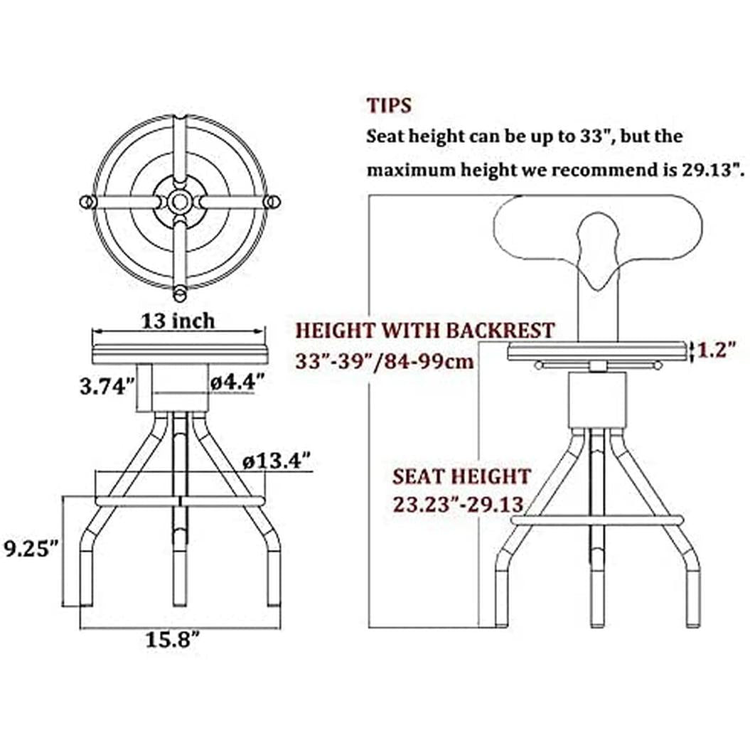 Adjustable Rustic Industrial Bar Stool Brown Seat Set of 2