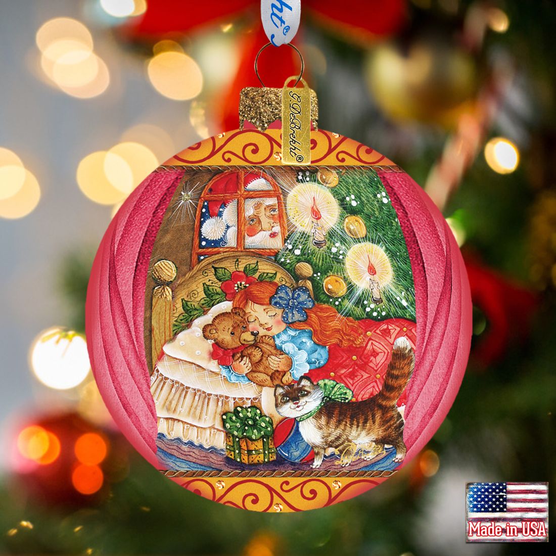 Night Before Christmas Glass Ornament by G. DeBrekht | Christmas Santa Snowman Décor - 73613-0