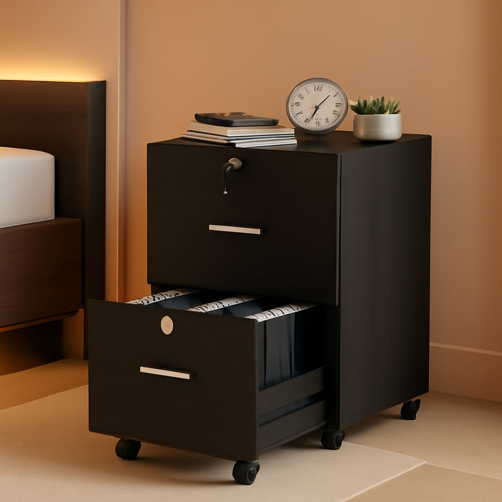 2 Drawer Rolling File Cabinet With Lock For Letter Size Folders Under Desk Black