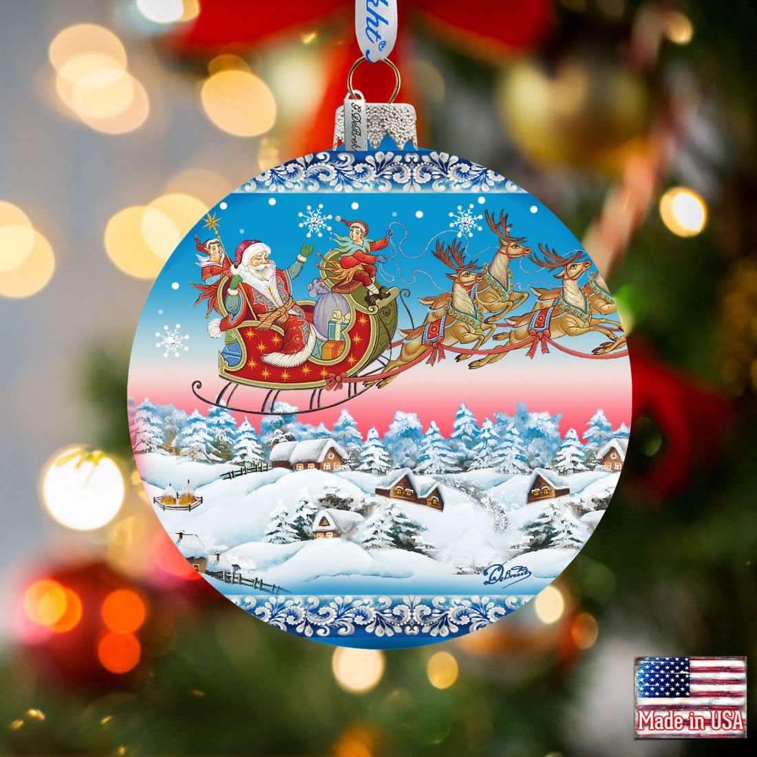 Christmas Is Coming Glass Ornament Set of 3 by G. DeBrekht | Christmas Santa Snowman Décor - 73741-S3-1