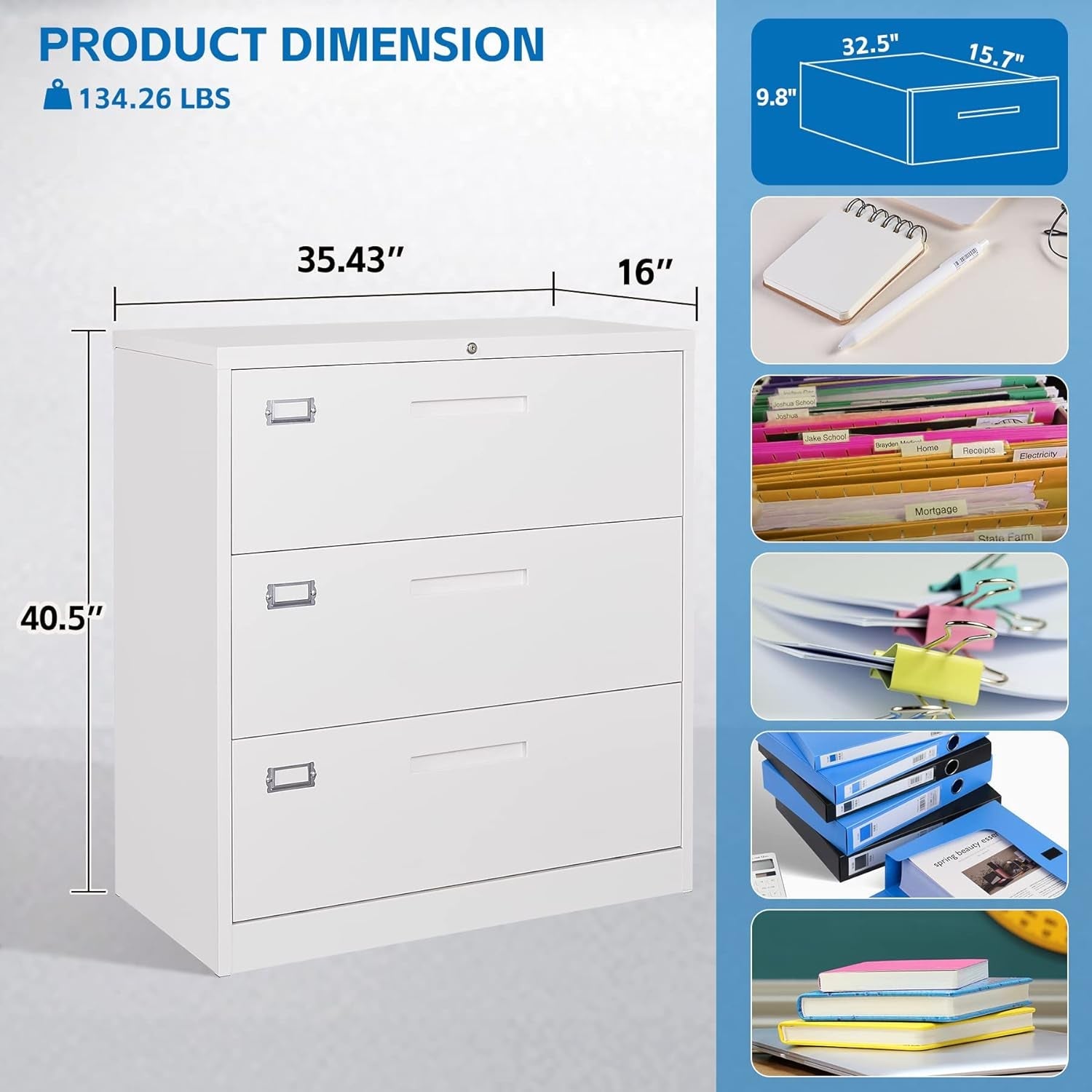 Lateral File Cabinet 3 Drawer With Lock For Office Use