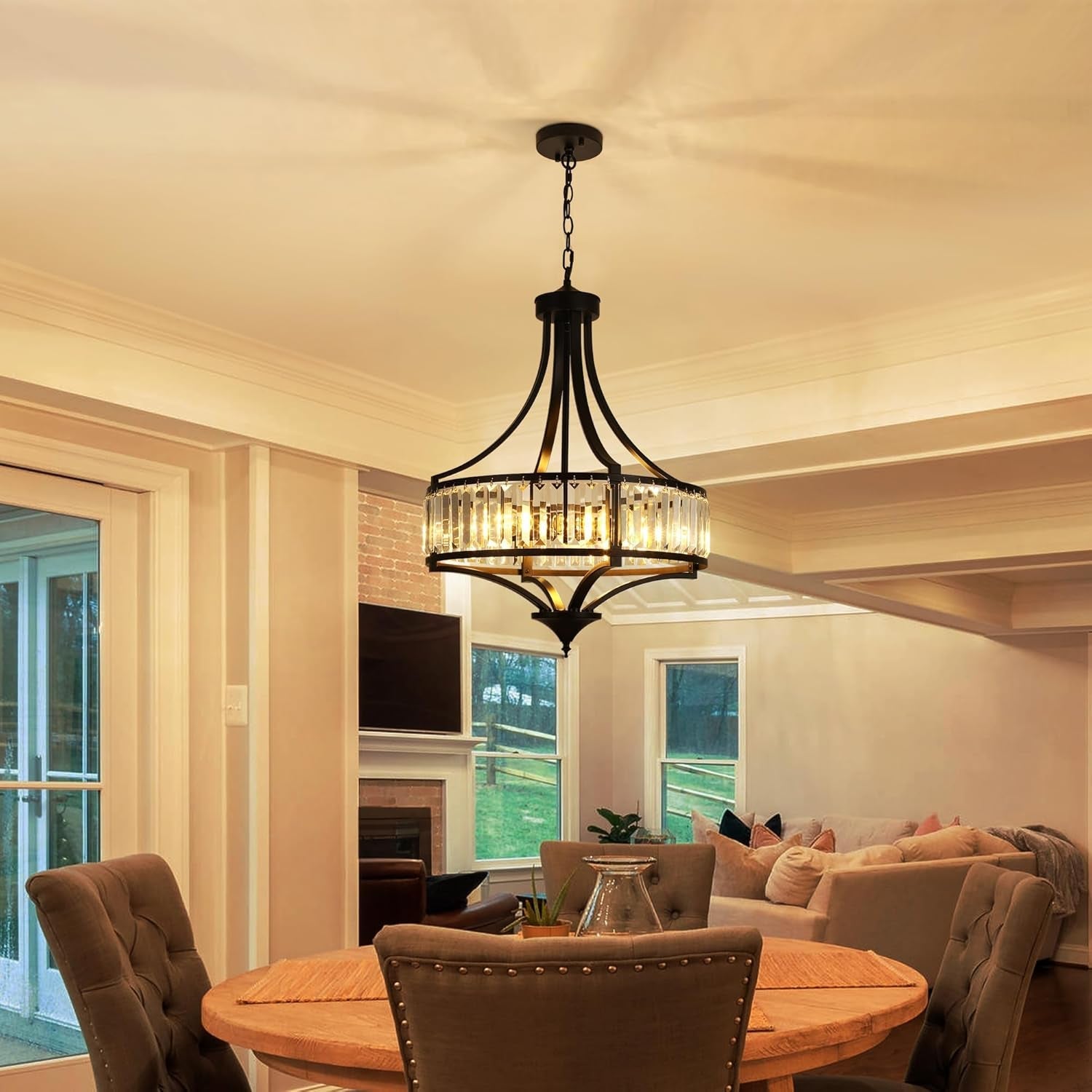 20 Inch Black Crystal Farmhouse Chandelier Pendant-1