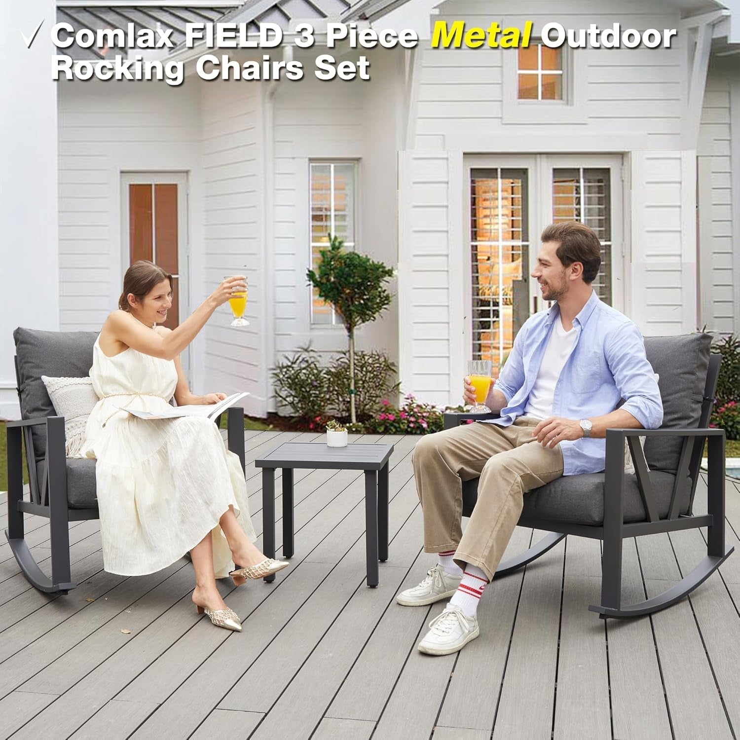 Outdoor Patio Rocking Chair Set With Coffee Table