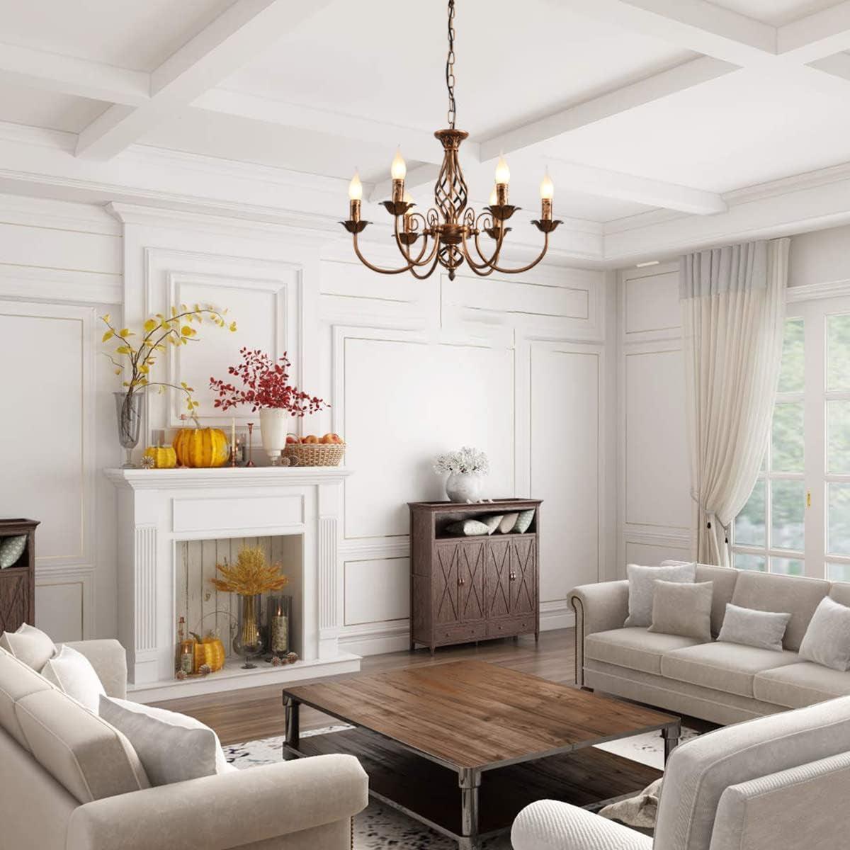 Bronze Rustic Farmhouse Chandelier 6 Light Pendant-1